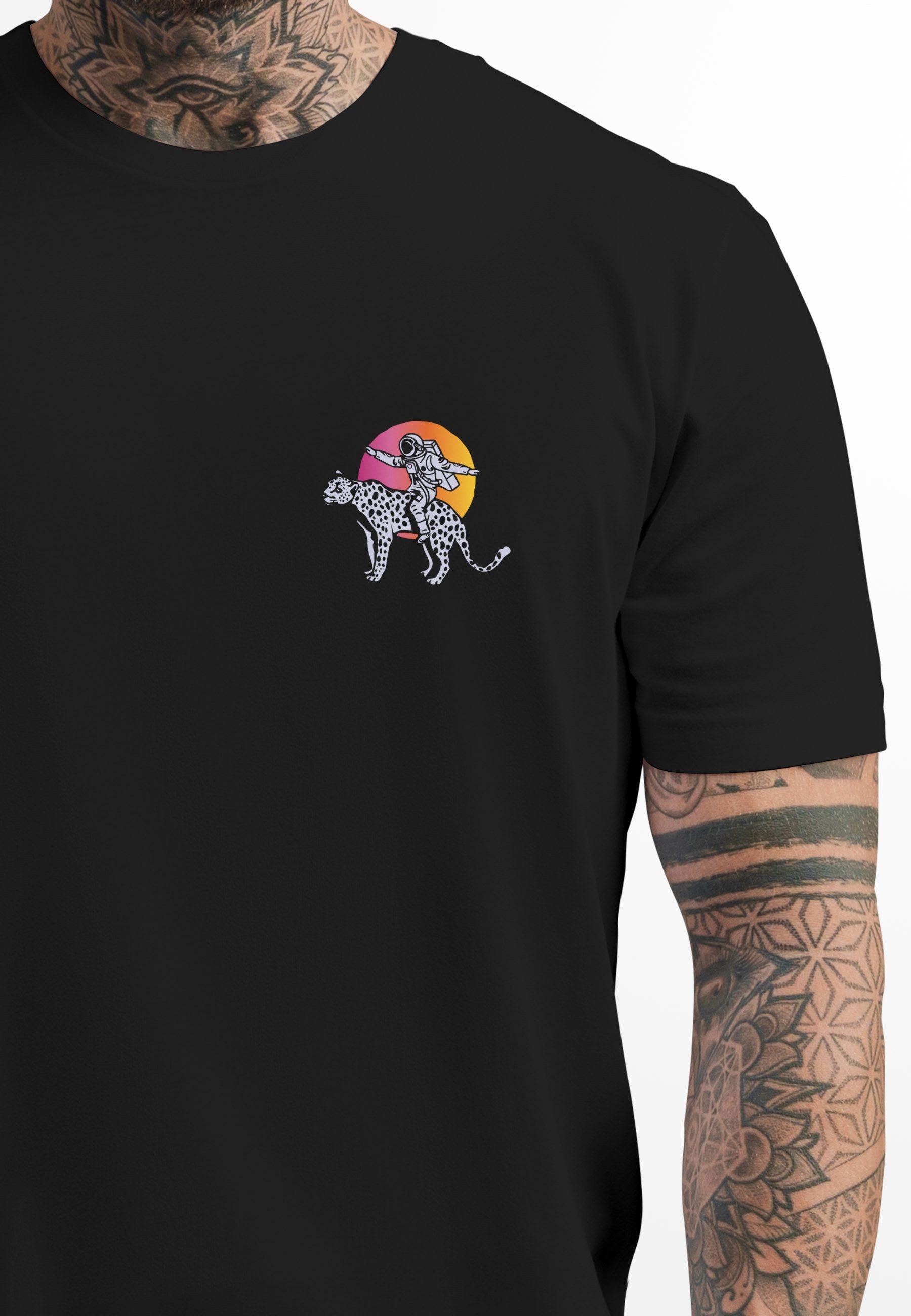 Neverless Print-Shirt Herren T-Shirt Backprint Rücken-Aufdruck Brustlogo Space Tiger Good mit Print