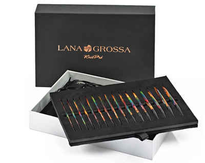 LANA GROSSA Rundstricknadeln VARIO Rundstricknadel-Set DESIGN-HOLZ Multicolor, Stricknadelset mit acht Nadelspitzenpaaren aus Holz 3,5 - 8,0 mm