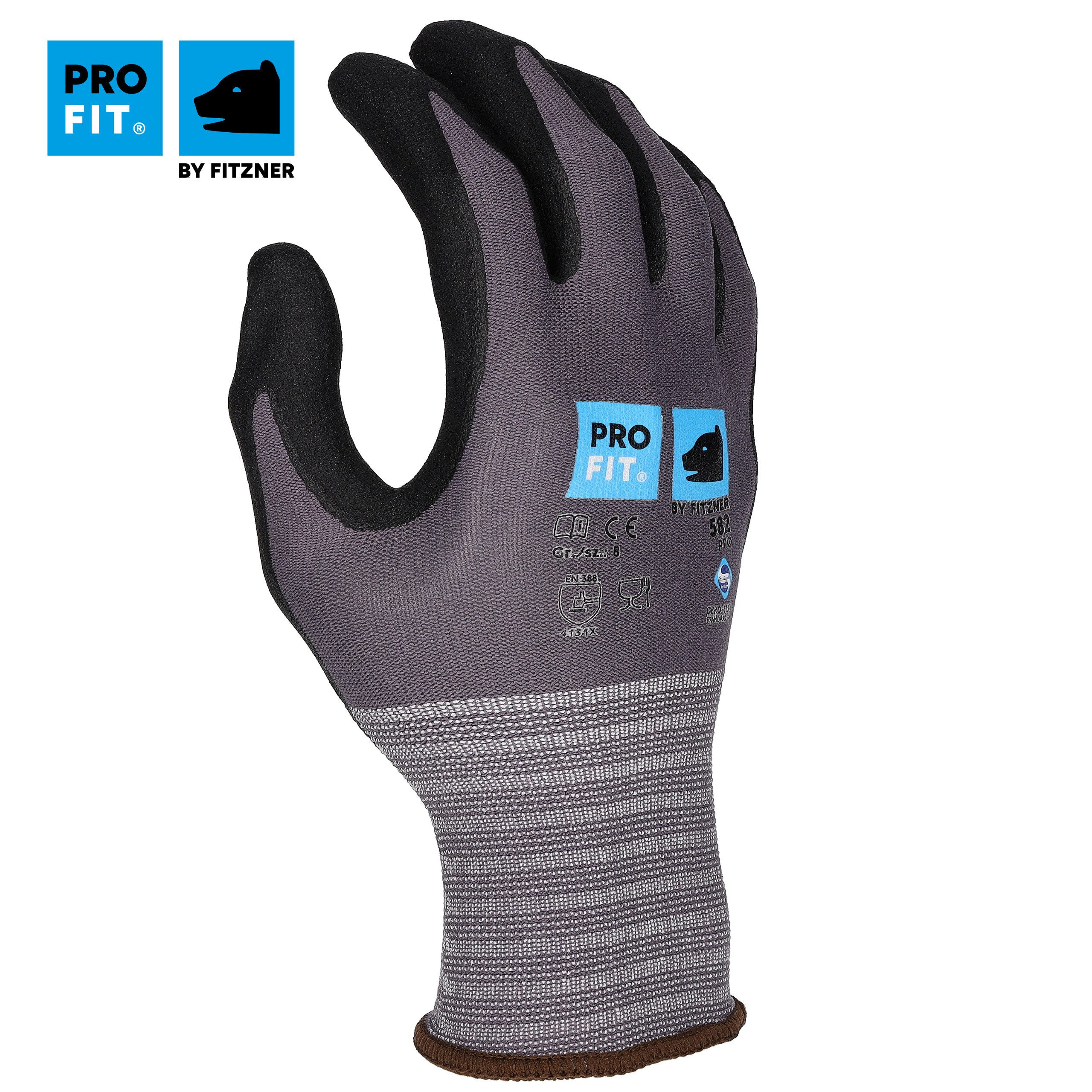 PRO FIT Nitril-Handschuhe Pro, Arbeitshandschuhe, Sicherheitshandschuhe, Feinstrick Handschuhe (12, Paar) Nitrilschaum, Grau/Schwarz