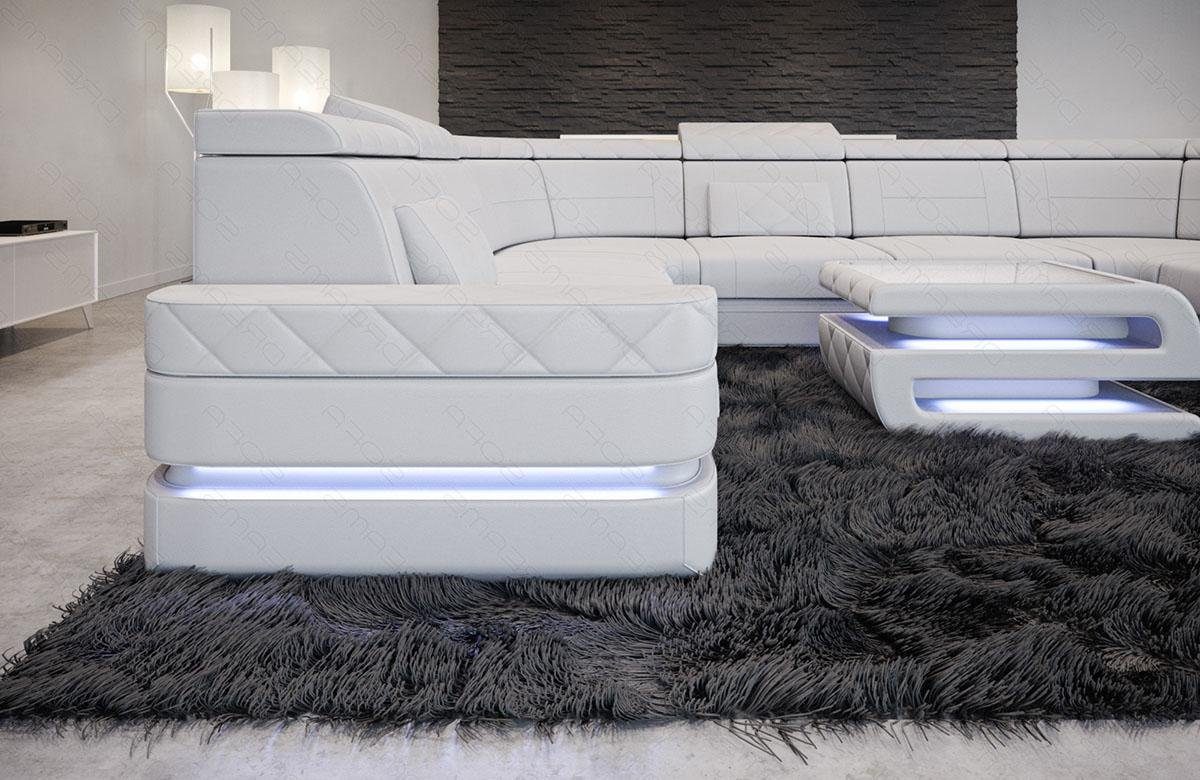 Ledersofa Positano Wohnlandschaft Form LED, Stauraum, mit mit Leder Ledercouch, U Designersofa Sofa Couch Sofa Dreams