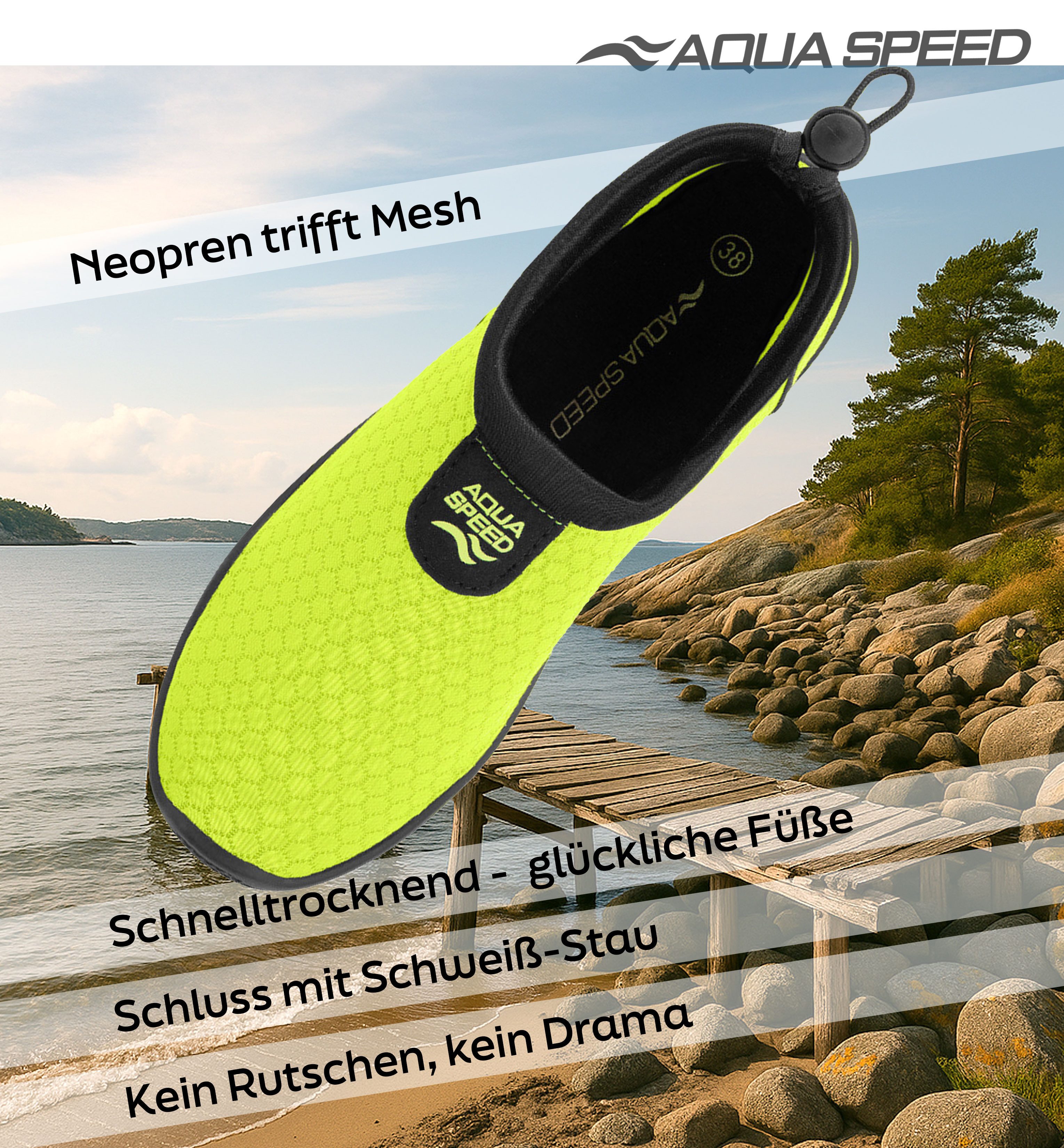 Aqua Speed 30 Aqua Shoe robuste Schwimmschuhe mit Anti-Rutsch-Sohle für Action Wasserschuh (Multifunktionale Aqua Schuhe – für Pool, Reise & Freizeit) Leicht & schnelltrocknend – Handtuch inklusive für Urlaub