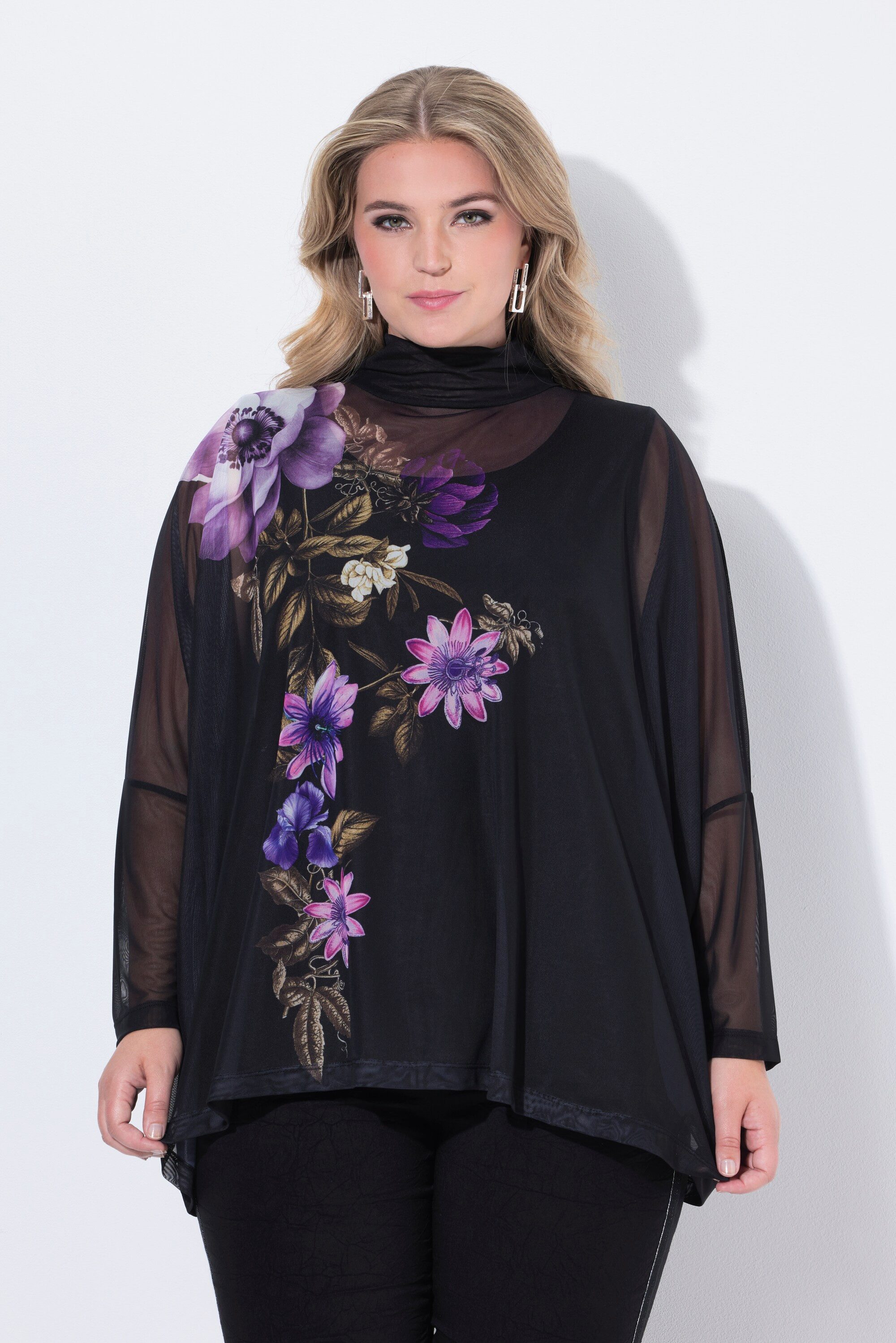 MIAMODA Longbluse Mesh-Bluse oversized Blumenmotiv blickdichtes Top