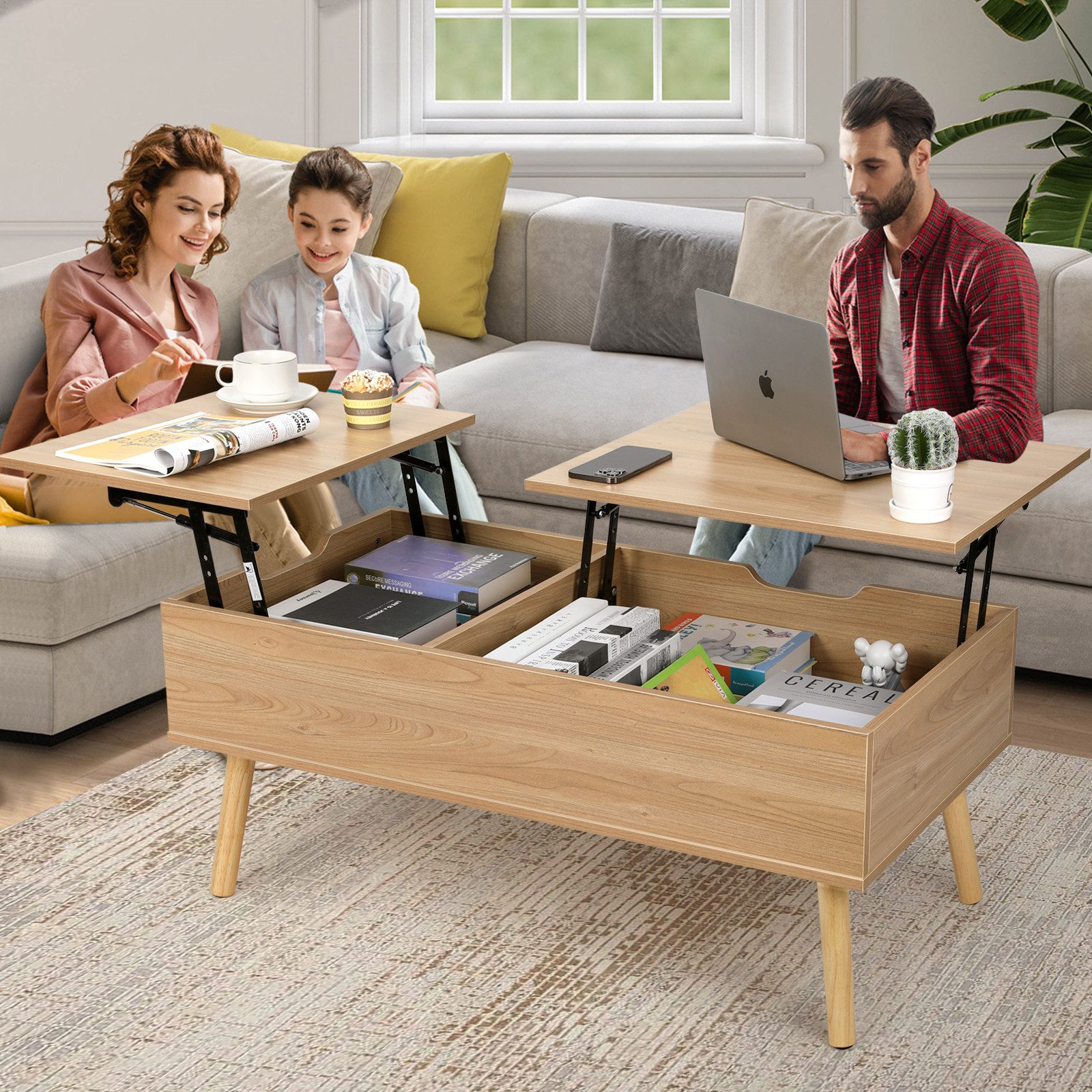 VOWNER Couchtisch Höhenverstellbarer, Wohnzimmertisch, Beistelltisch, Versenkbar, 100x50x42cm – Bild 4 von 5