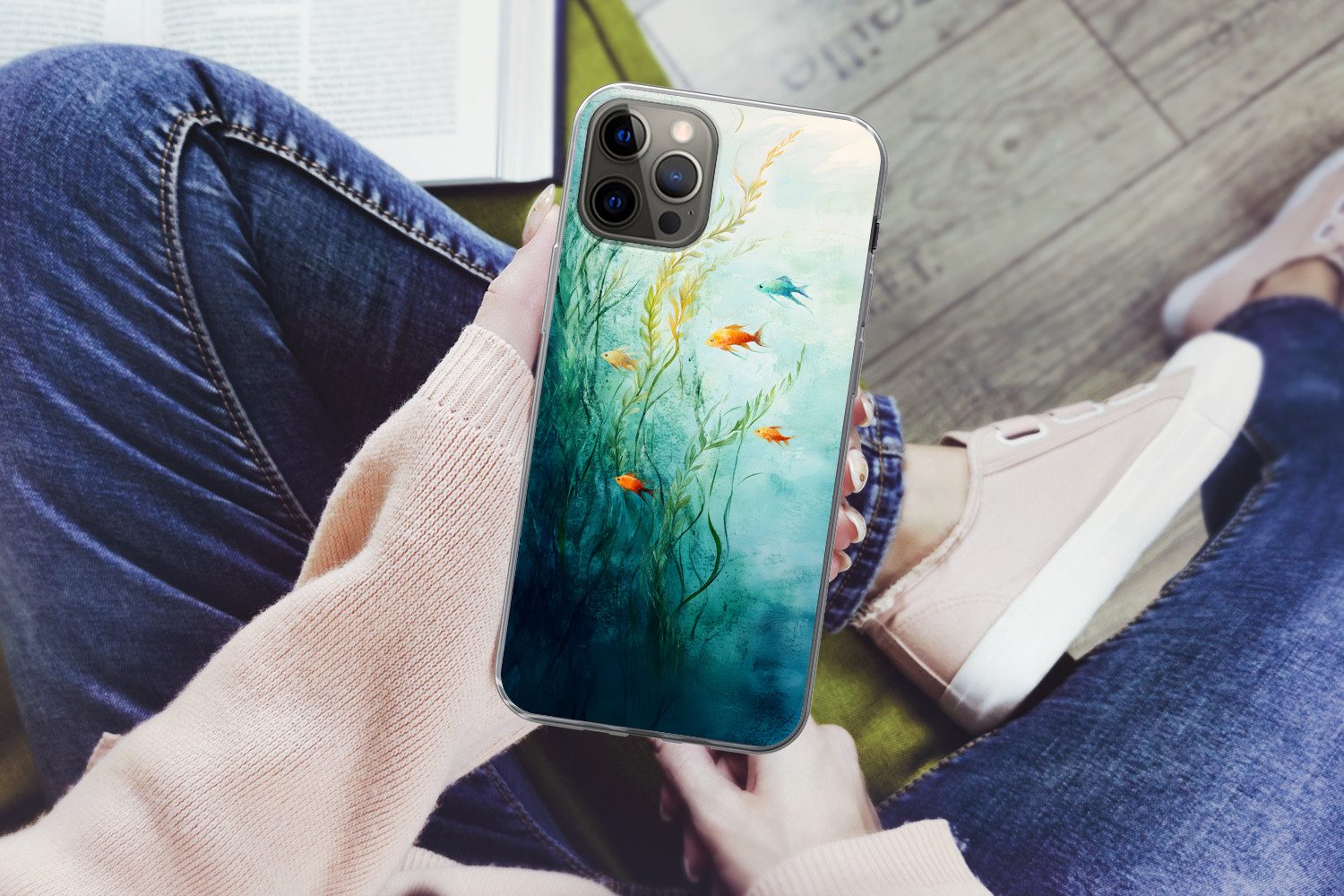 MuchoWow Handyhülle für Apple iPhone 13 Pro Max Wasserpflanzen - Fische - Farbenfroh - Was, Smartphone-Bumper, Print, Handy Schutzhülle Dünn