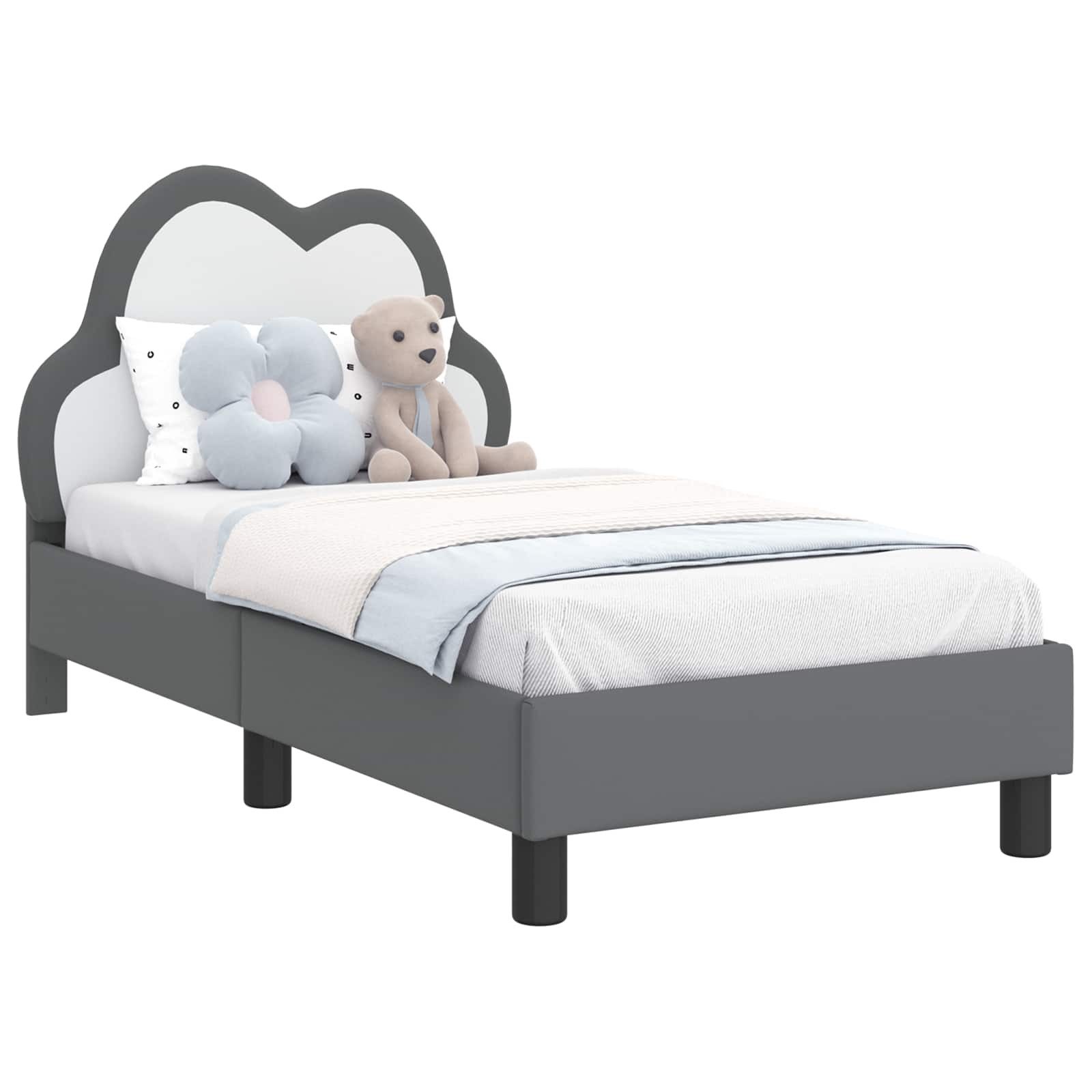 vidaXL Bett Kinderbettgestell mit Kopfteil Hellgrau 70 x 140 cm PU (1-tlg)