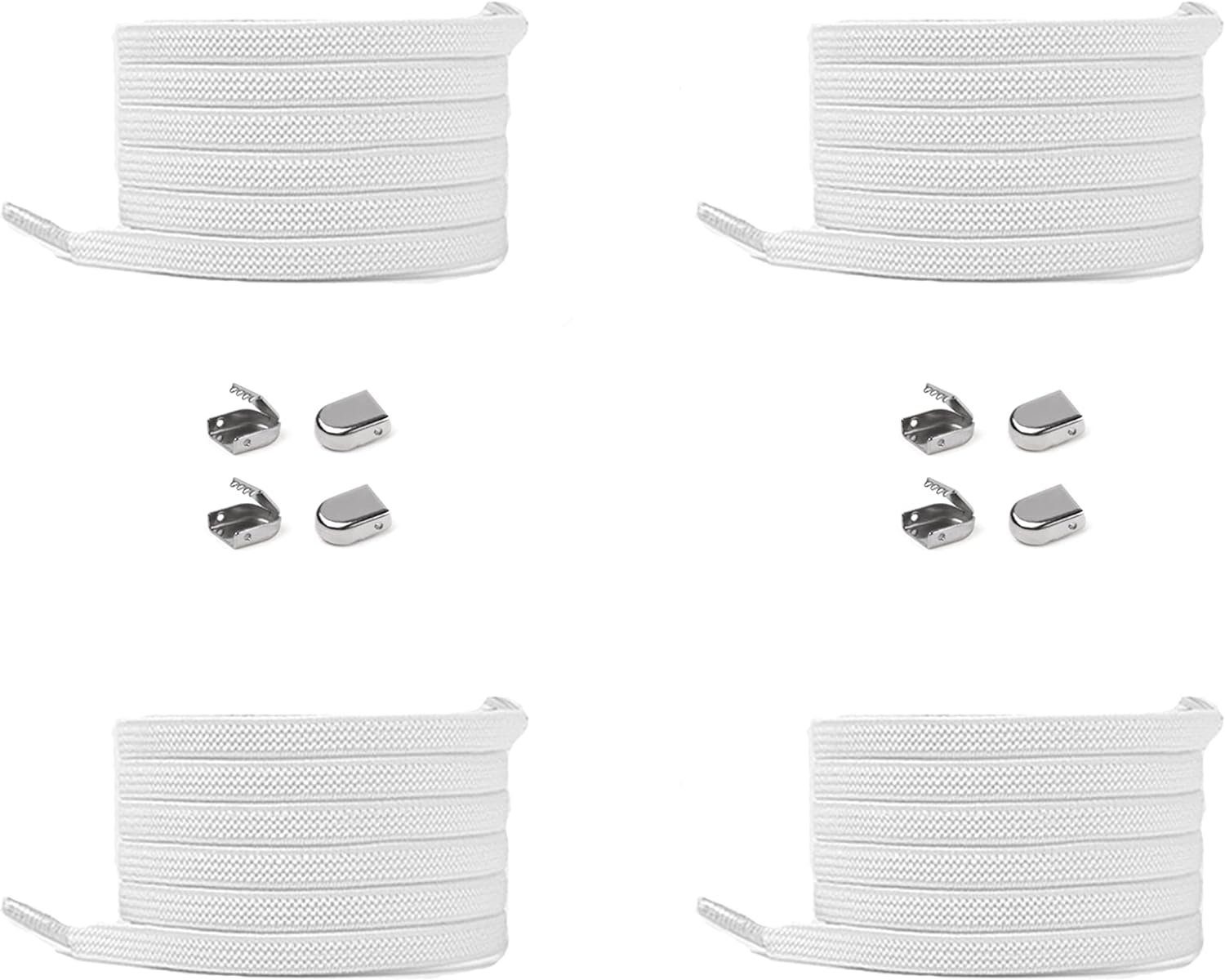 ELANOX Schnürsenkel 4 Stück für 2 Paar Schuhe elastische Schnürsenkel mit Clips, inkl. Enden (Clips) - 8 St. in silber