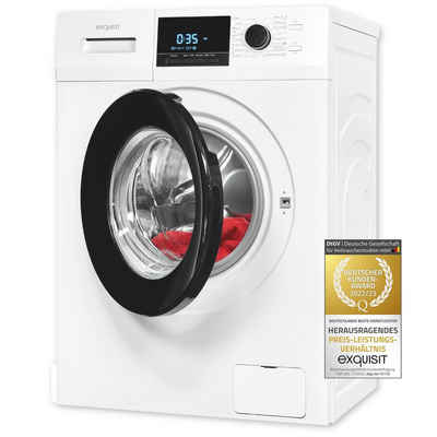 exquisit Waschmaschine WA58214-340A, 8 kg, 1400 U/min, XL-Waschmaschine mit top Energieeffizienzklasse und Aquastopp