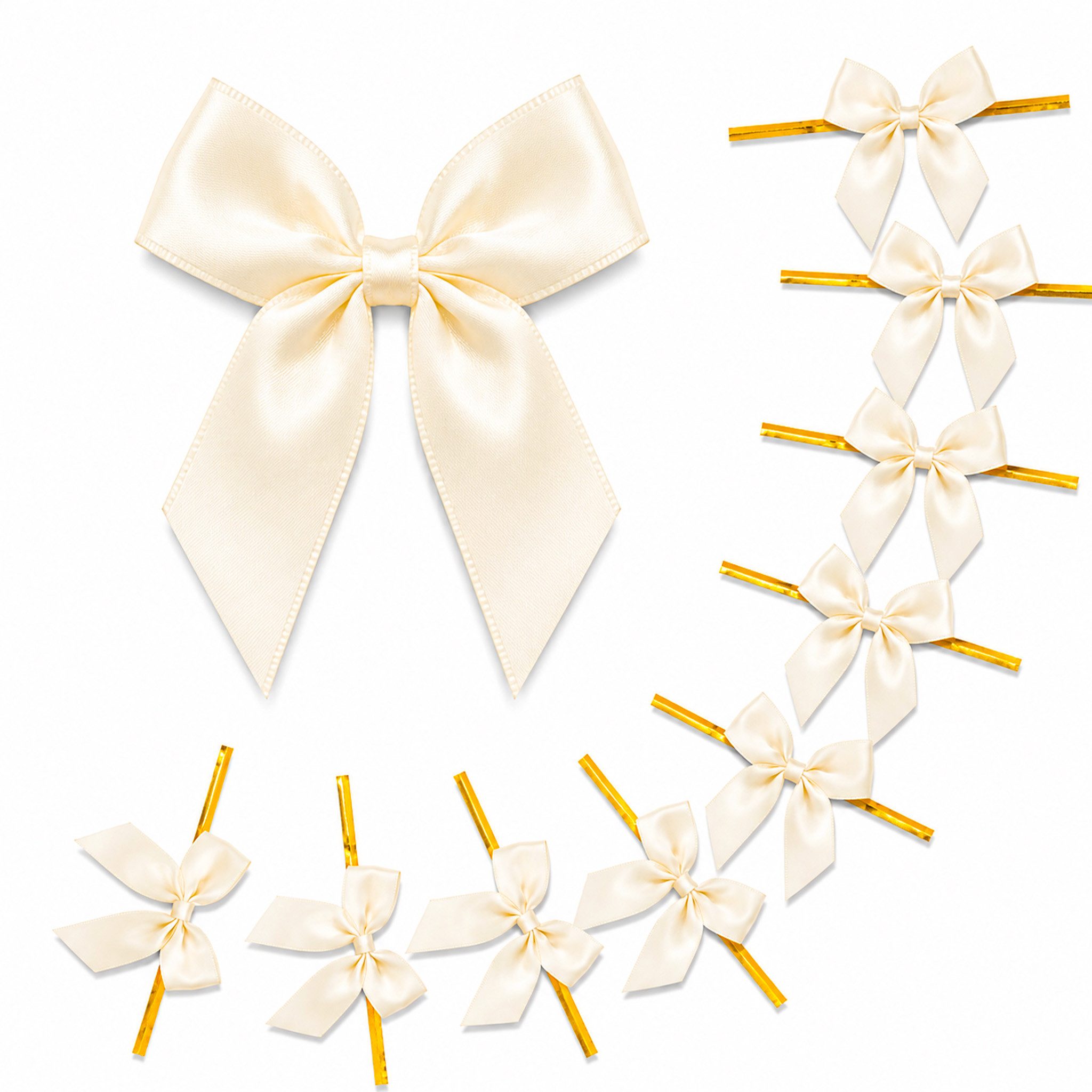 Creativery Streudeko, Satinschleifen 5cm mit entfernbarem Draht 10 Stück Ivory / Elfenbein