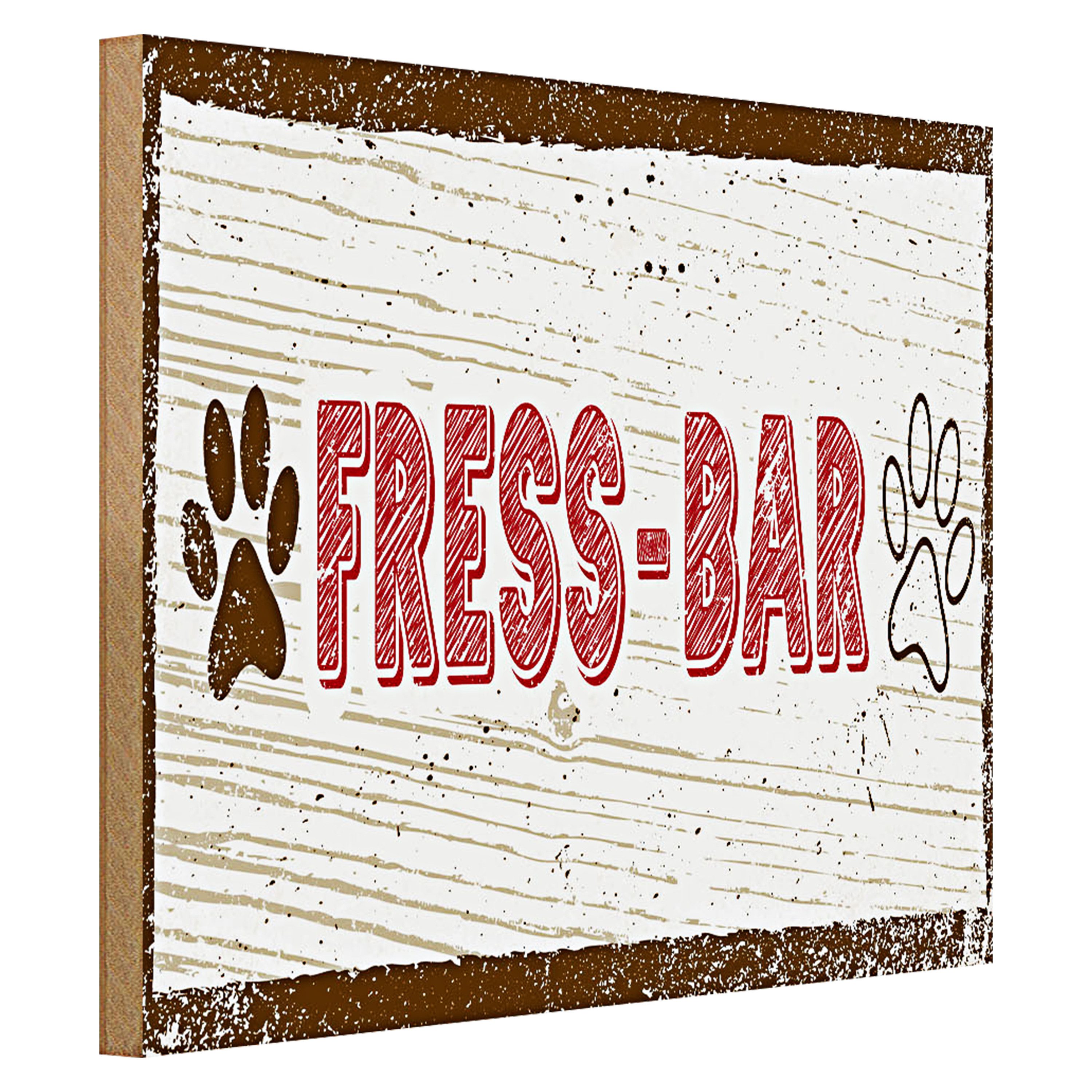 Roomando Holzbild Hinweis 40x30cm Fress-Bar Hund