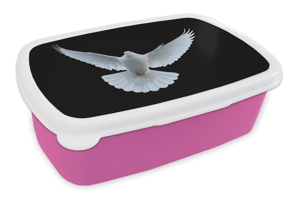 MuchoWow Lunchbox Taube - Vogel - Schwarz - Weiß - Porträt, Kunststoff, (2-tlg), Brotbox für Erwachsene, Brotdose Kinder, Snackbox, Mädchen, Kunststoff rosa
