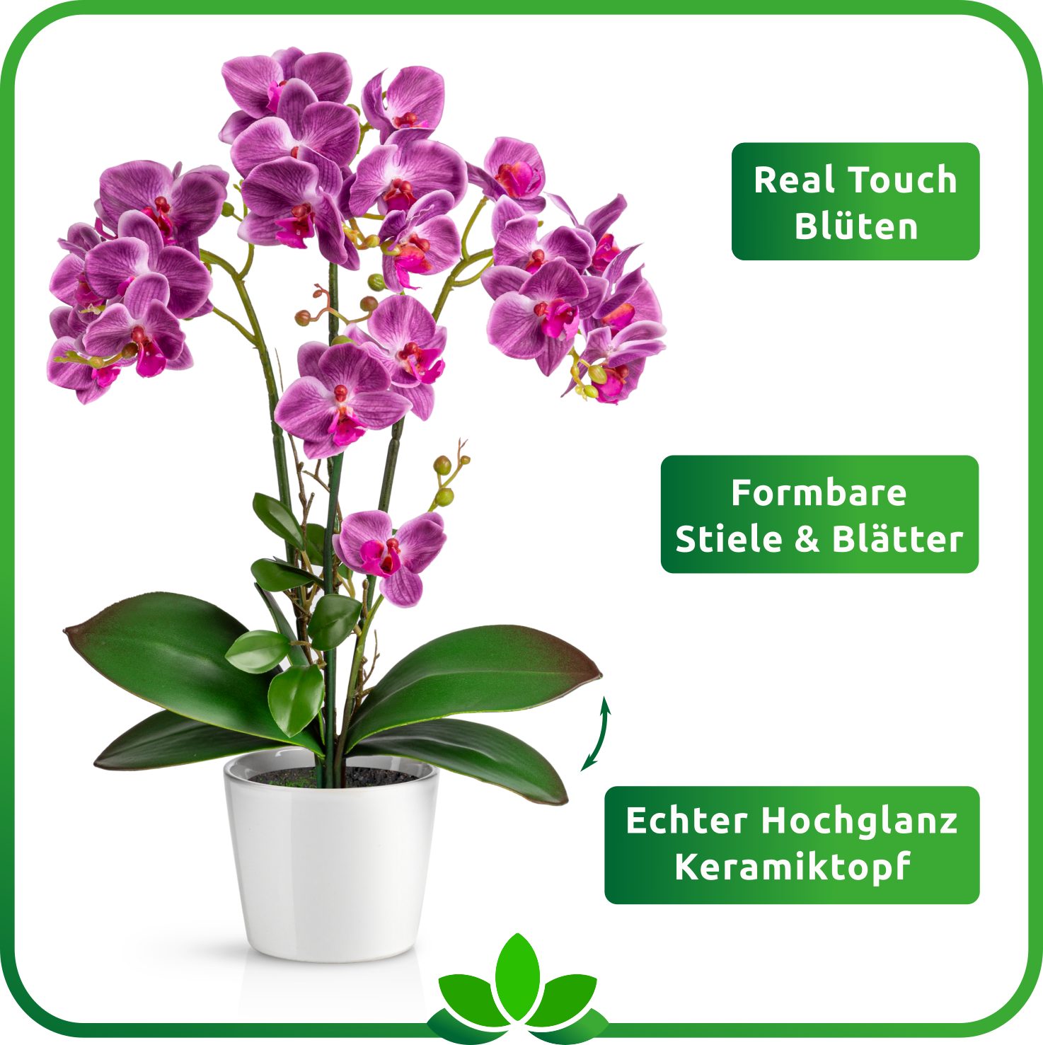 Kunstorchidee PASCH® Orchidee künstlich wie echt (46cm) in Hochglanz-Keramiktopf Orchidee, PASCH, Real Touch – Bild 3 von 5