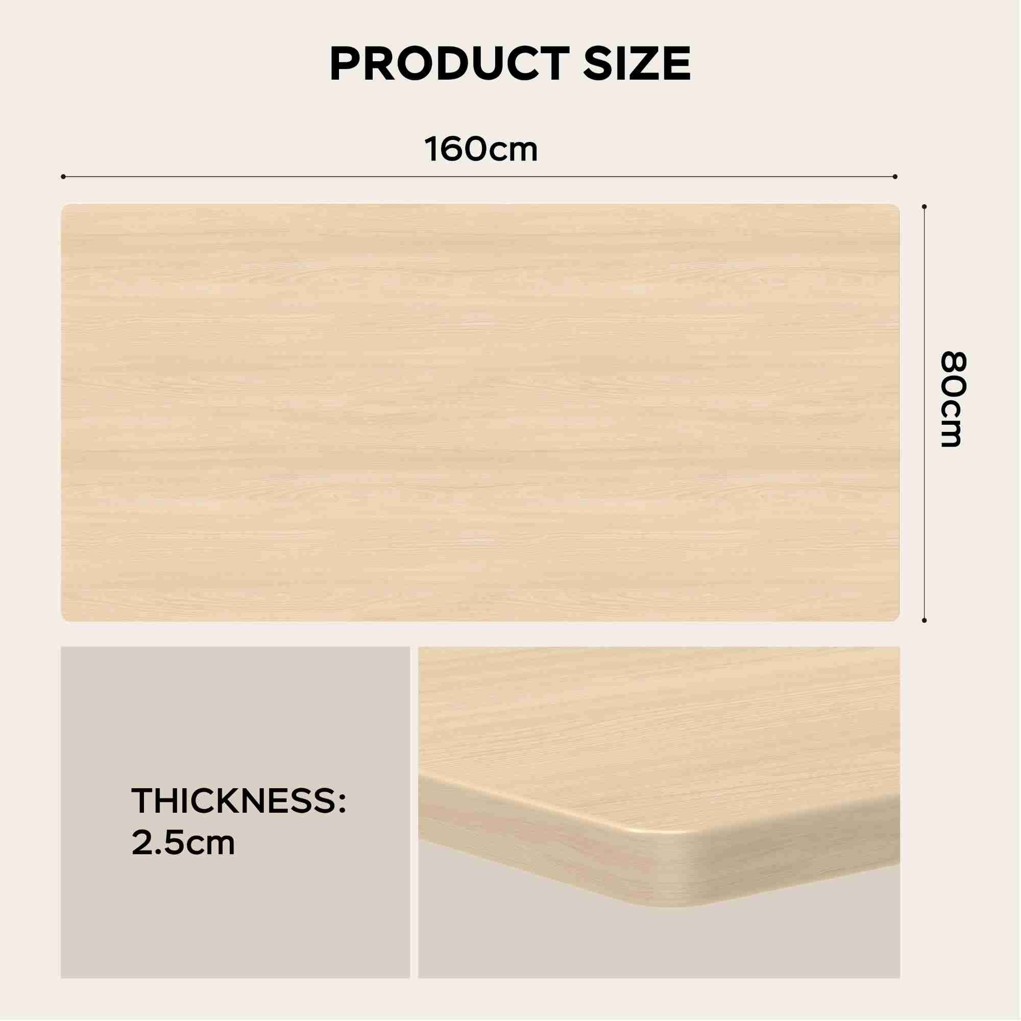 Super Solu Schreibtischplatte 160x80cm Tischplatte - Nachhaltiges Holz mit Melaminbeschichtung (Beige, 1 St., 25mm Dicke), Wasserfest, Fleckenfest, Stoßfest und UV-beständig