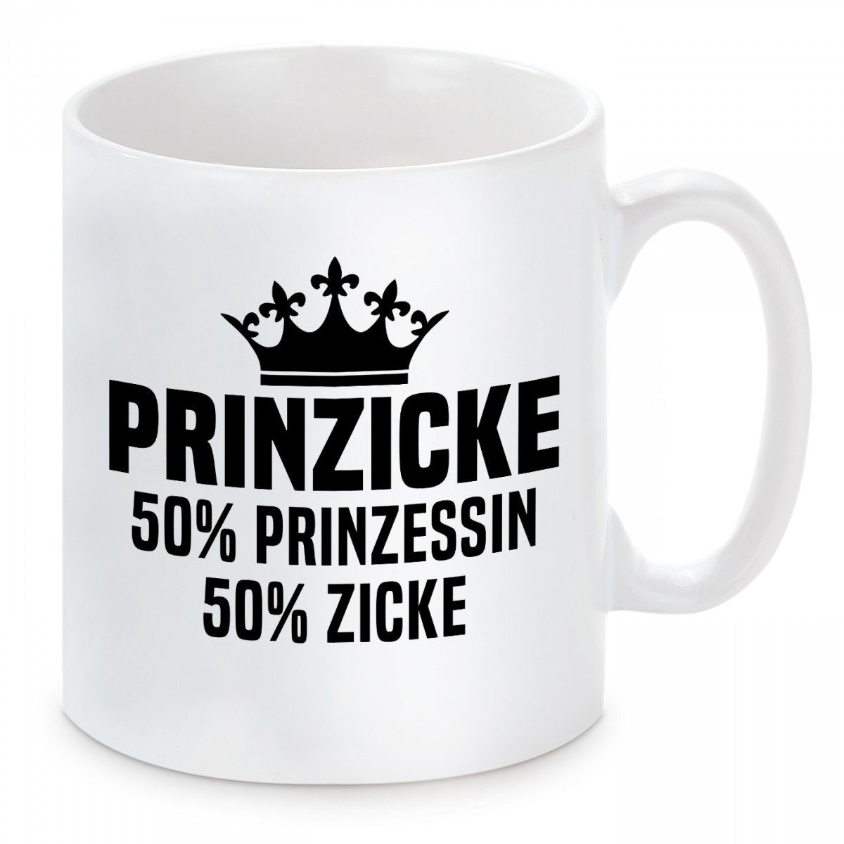 50% 50% Keramik, PRINZICKE Kaffeetasse mit Motiv Herzbotschaft spülmaschinenfest Zicke, Tasse Prinzessin Kaffeebecher mikrowellengeeignet und