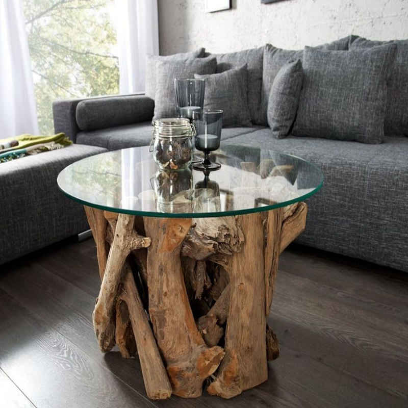 LebensWohnArt Couchtisch Teak Couchtisch TORA-rund ca. D60cm