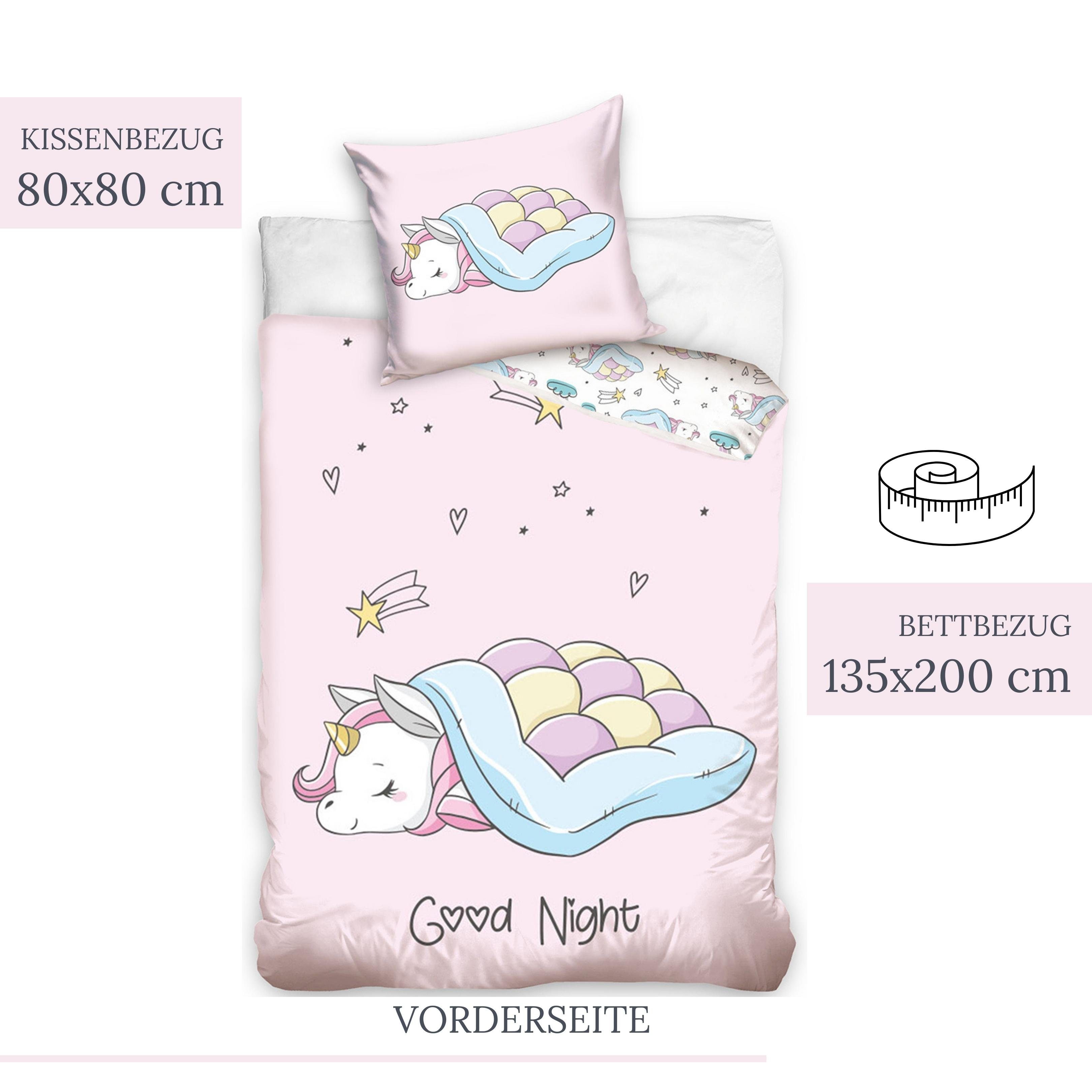 MTOnlinehandel Kinderbettwäsche Einhorn 135x200 + 80x80 cm, 100 % Baumwolle günstig online kaufen