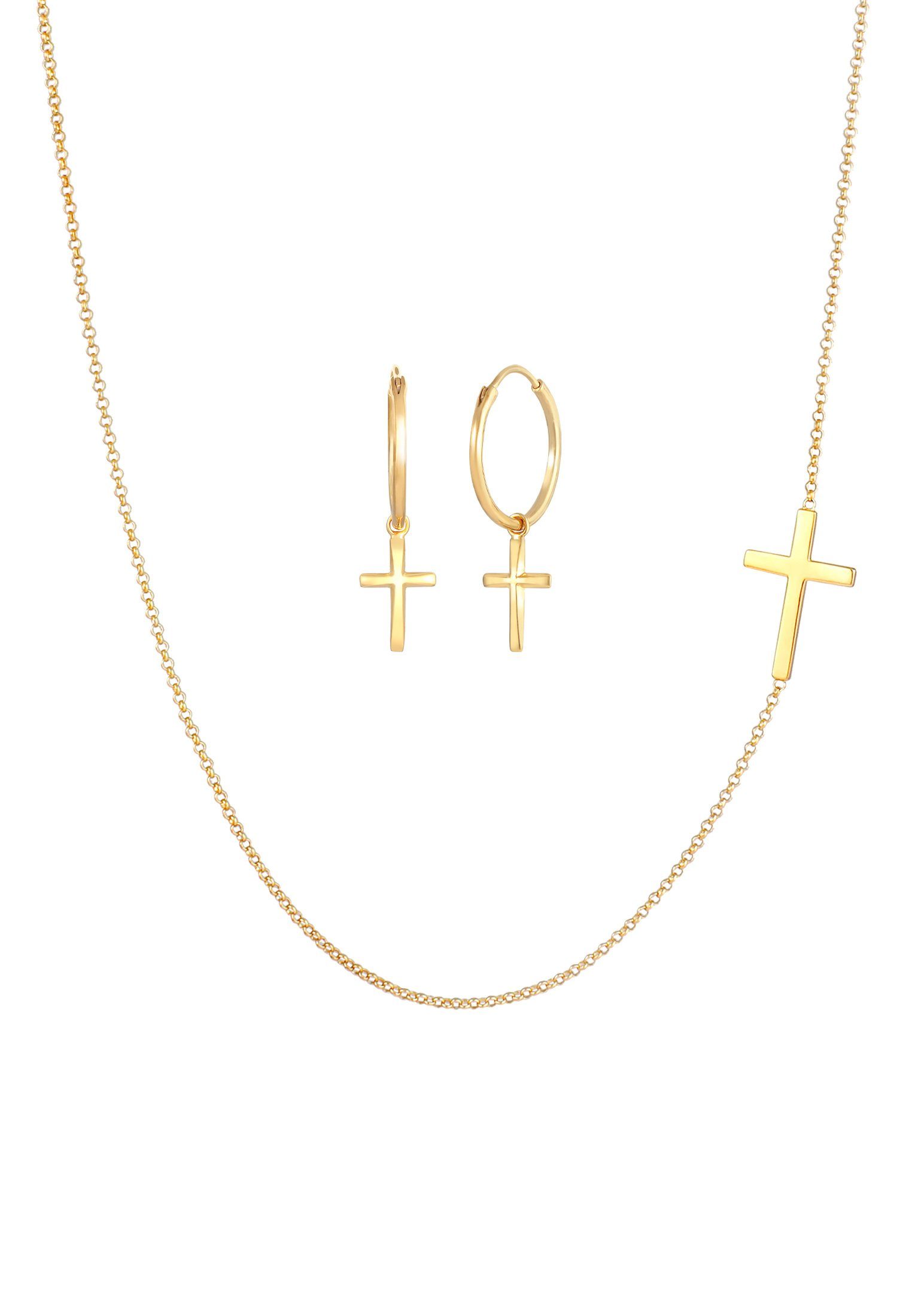 Elli Schmuckset Kette Creolen Ohrringe Kreuz günstig online kaufen