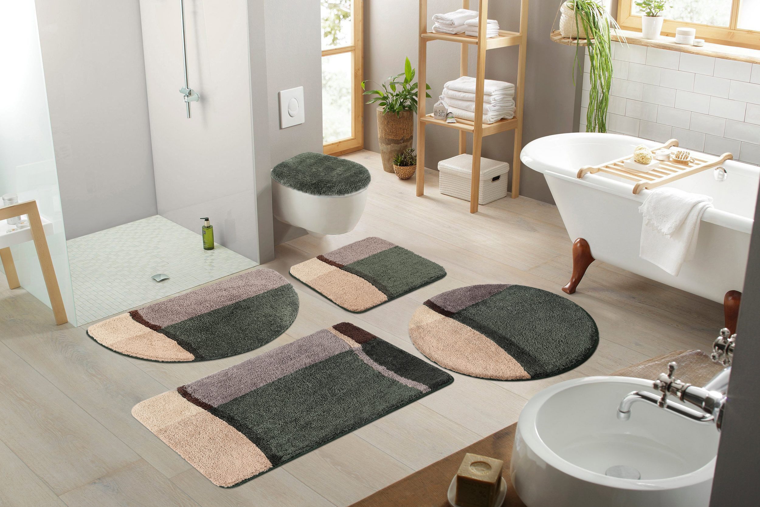 OTTO home Badematte Belio, Badvorleger, Badezimmer Teppich, Höhe 20 mm, rutschhemmend beschichtet, schnell trocknend, strapazierfähig, fußbodenheizungsgeeignet, Kunstfaser, rechteckig, Badematte, Badteppich, Badematten auch als 2 tlg. Set erhältlich, bunt