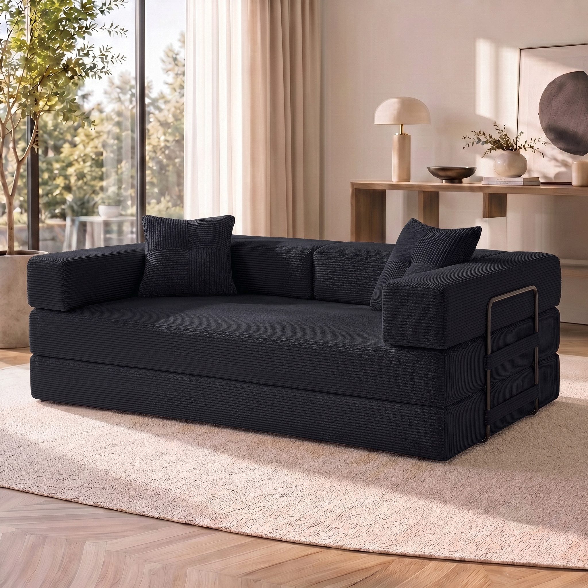 SEYNAR Schlafsofa 2-Sitzer, modulares Bodensofa aus Vollschaum, 1 Teile, Klappsofa mit Kissen, ideal für Wohnzimmer