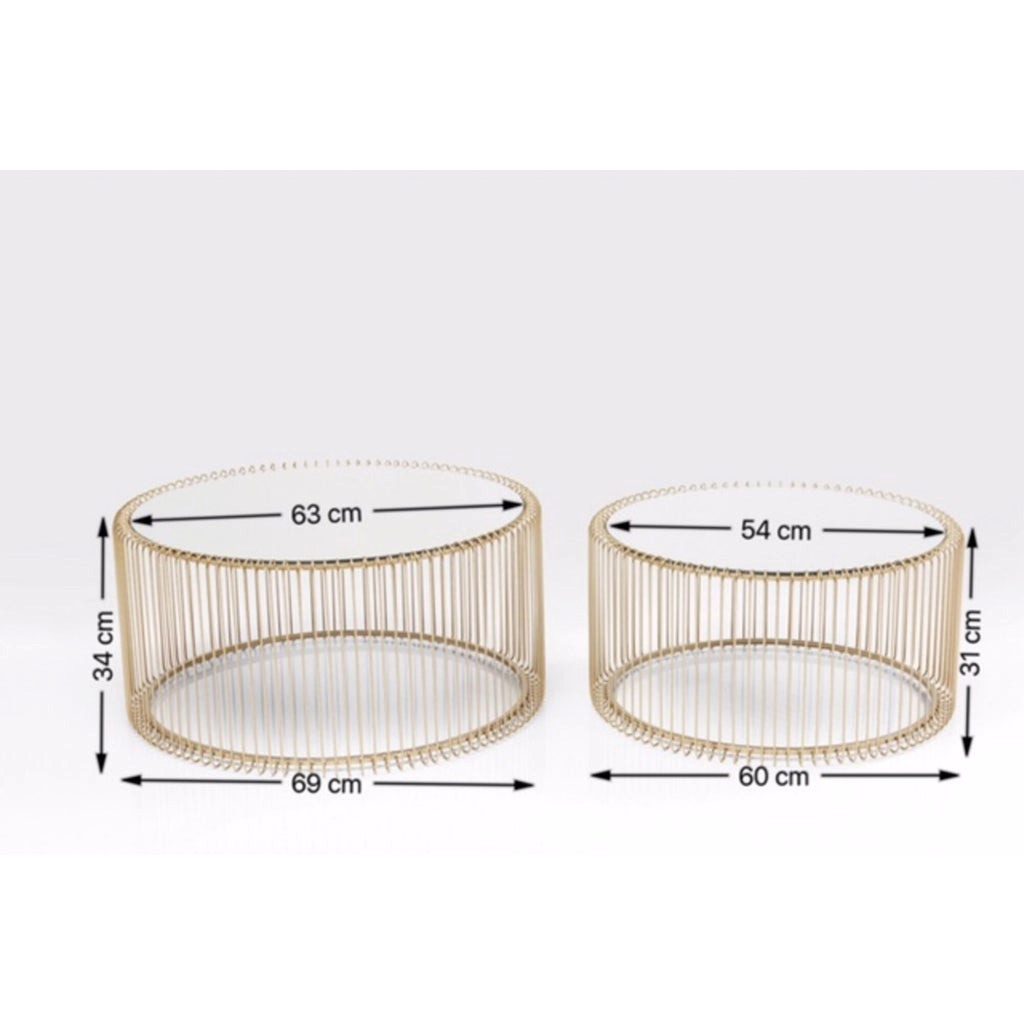 Kare Design Couchtisch Wire (2er Set), verspiegeltes Glas, Ø70x34 cm / Ø60x31 cm