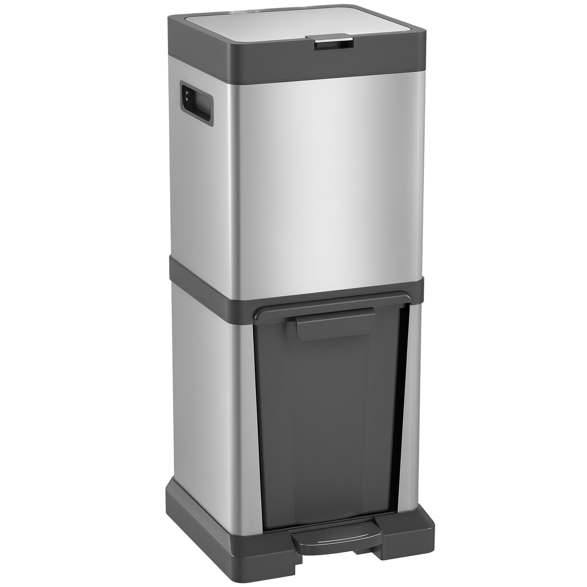 HOMCOM Mülltrennsystem Mülleimer Treteimer mit Fußpedal, Kippfach, Soft-Close-Funktion, für Wohnzimmer Büro Edelstahl Silber 32,5 x 31,5 x 78 cm – Bild 2 von 5