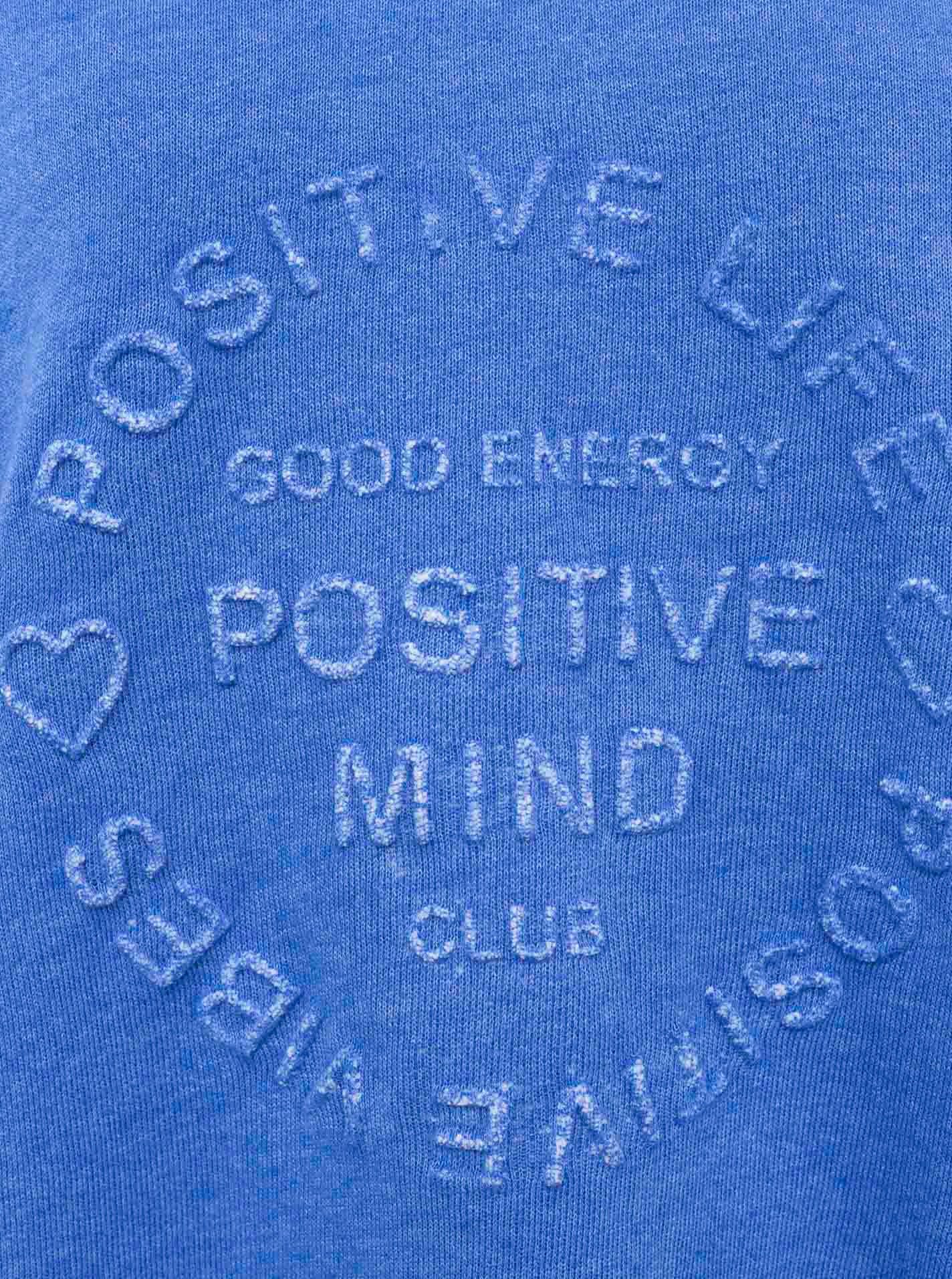 Zwillingsherz Sweatshirt "Positive Mind" ausgefranster V-Ausschnitt, Used Look, Langarm, Schriftzug – Bild 5 von 5