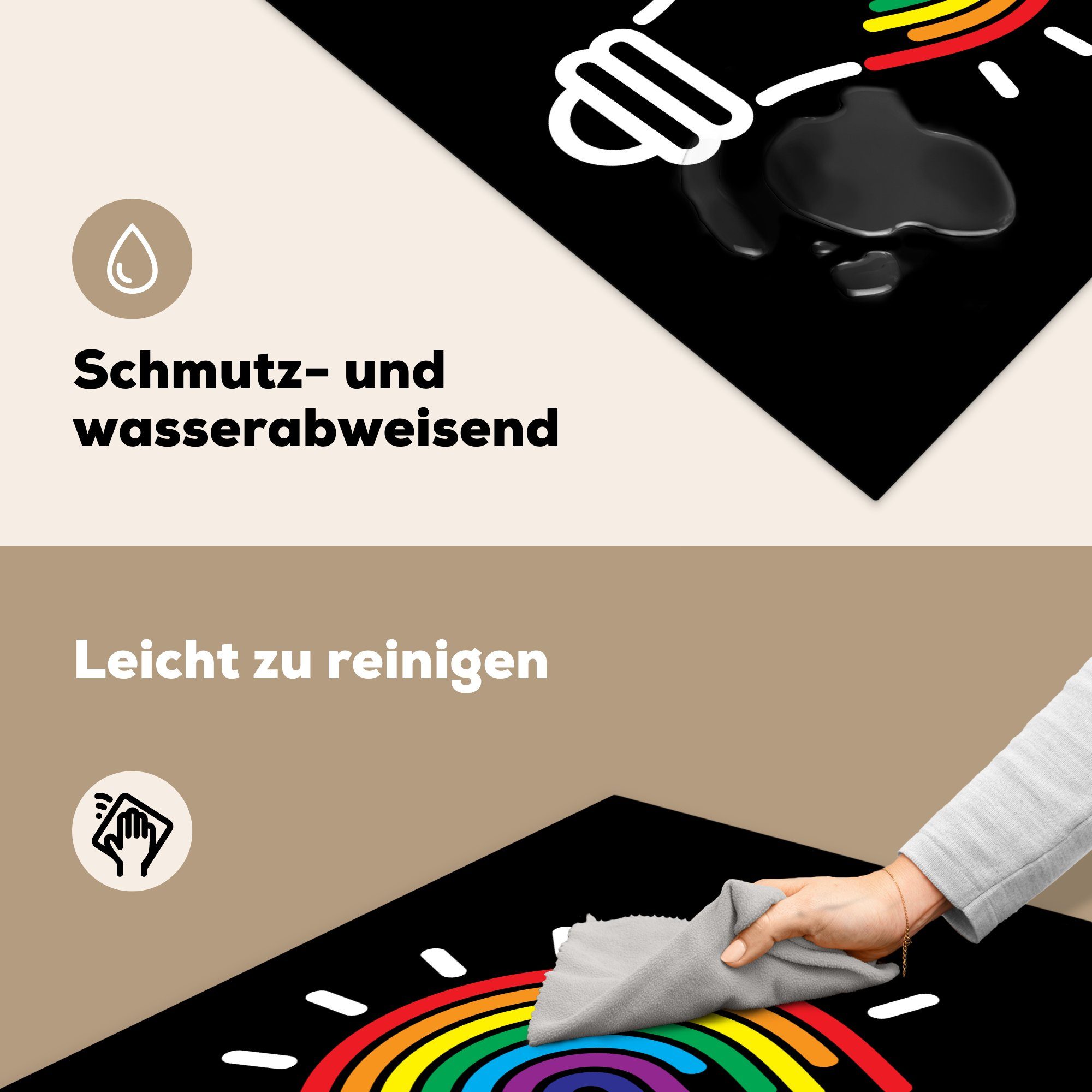 Illustration 78x78 tlg), Arbeitsplatte Glühbirne der (1 in cm, schwarzem, Regenbogenfarben küche für Ceranfeldabdeckung, MuchoWow auf Herdblende-/Abdeckplatte Vinyl, Kinder