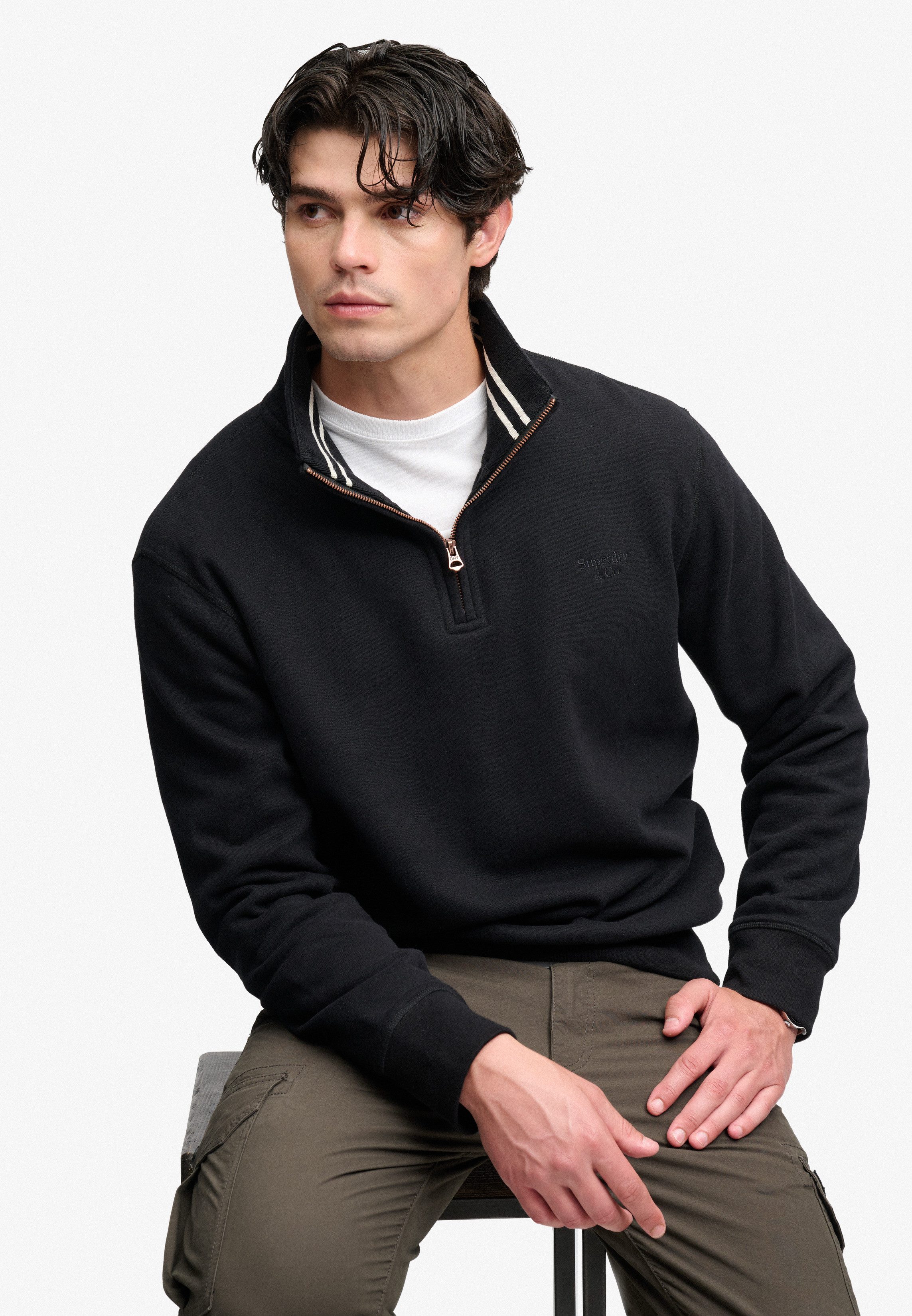 Superdry Sweatshirt ESSENTIAL SERIF LOGO HALF ZIP Baumwollmischung