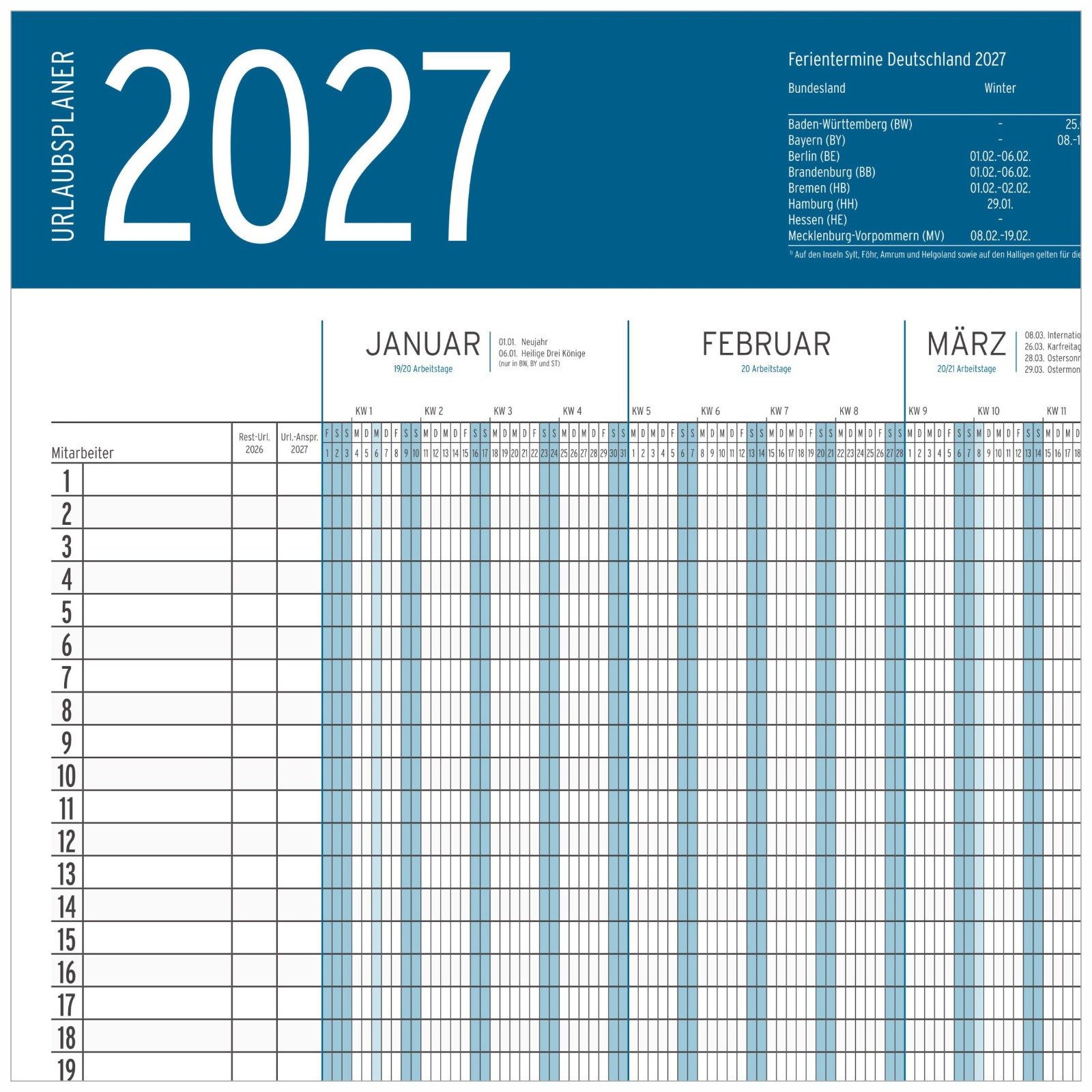 Anschütz Posterkalender XXL Urlaubsplaner 2027