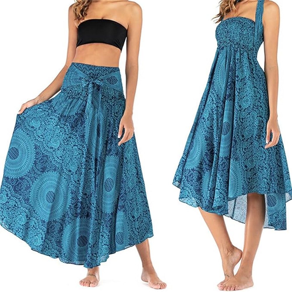 RWEUOQ Strandkleid Maxirock Chiffon Bohemien Verstellbares Kleid Urlaub Strandkleider