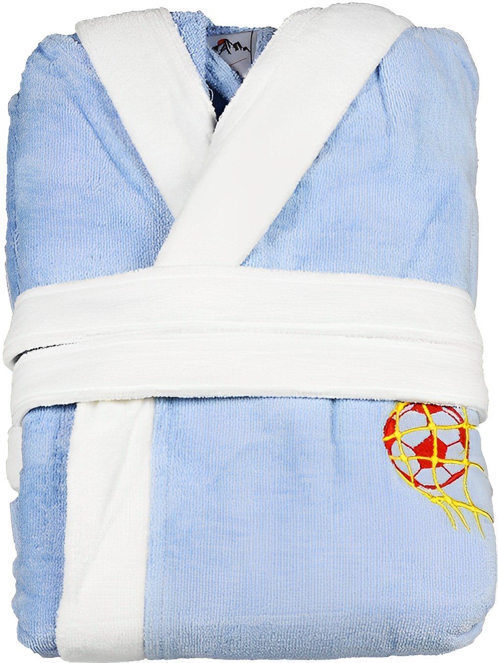 Dekonaz Kinderbademantel mit Kapuze Bindegürtel Schalkragen Blau Motiv: Bär 4-5 Jahre, Baumwolle, Kapuze, Bindegürtel & Schalkragen