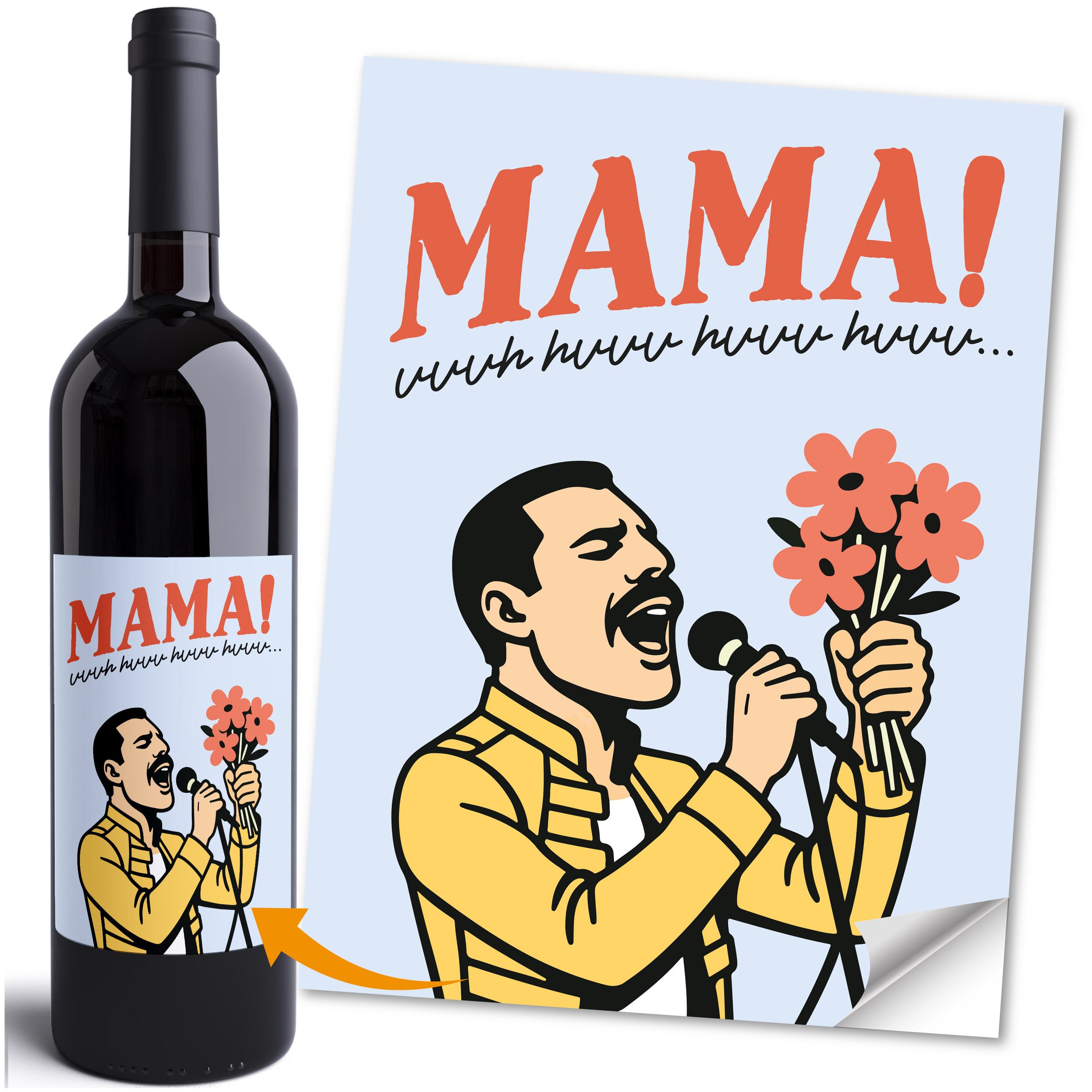 MoonWorks Aufkleber Weinetiketten Muttertag Mama Pop-Art Musik Flaschenetiketten