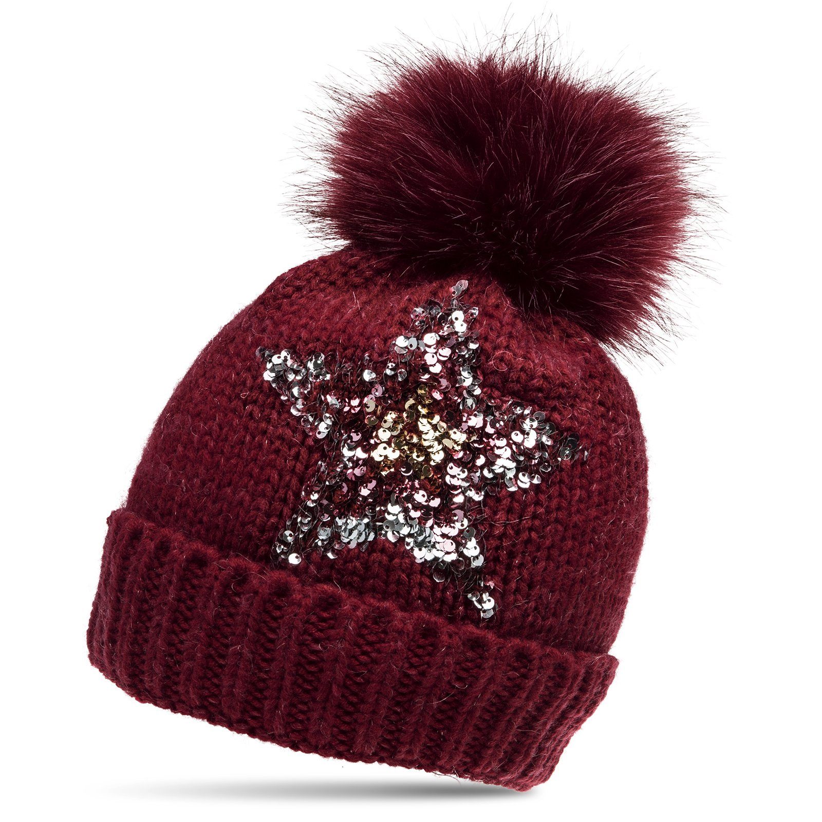 Caspar Bommelmütze MU161 Damen Strick Winter Mütze mit Pailletten Stern und günstig online kaufen