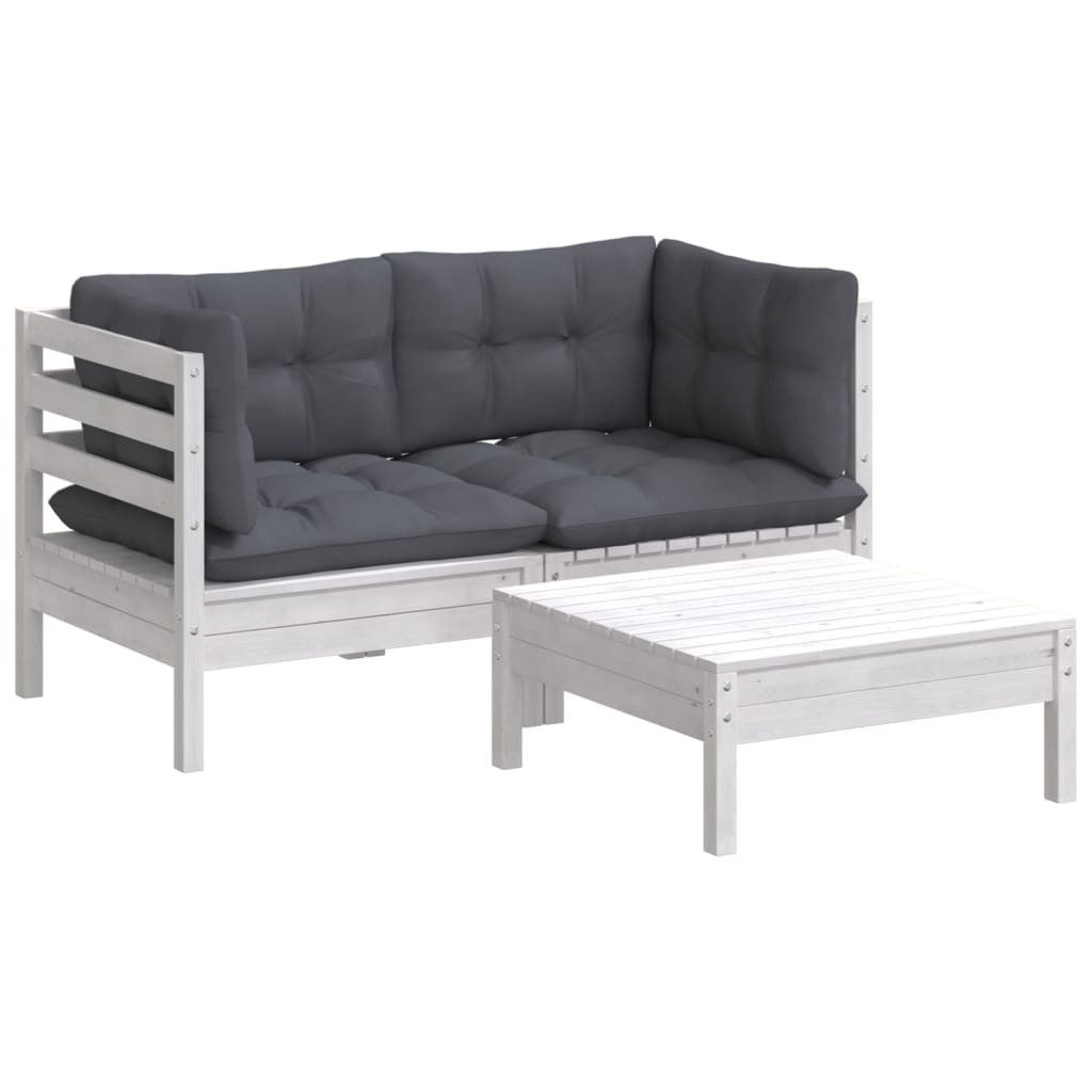 vidaXL Gartenlounge-Set 3-tlg. Garten-Lounge-Set mit Anthrazit Kissen Kiefernholz, (1-tlg)