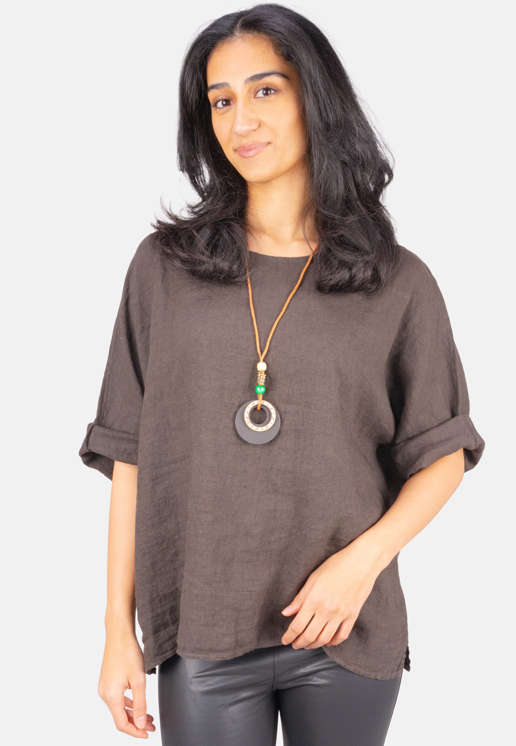 Seasons of April Kurzarmbluse LINA OVERSIZED (1-tlg) Weit geschnittene Leinenbluse