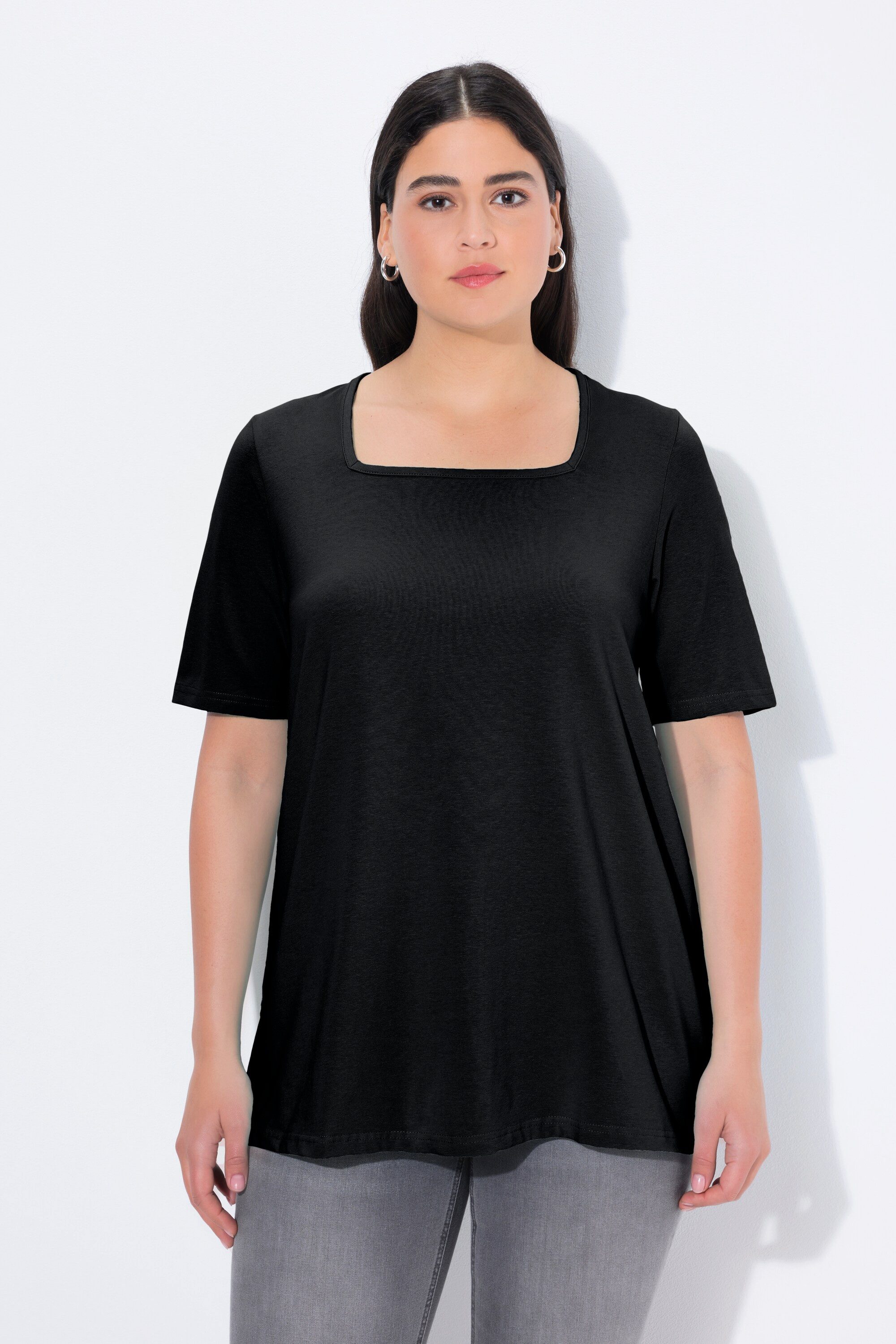 Ulla Popken T-Shirt T-Shirt A-Linie Carré-Ausschnitt Halbarm günstig online kaufen
