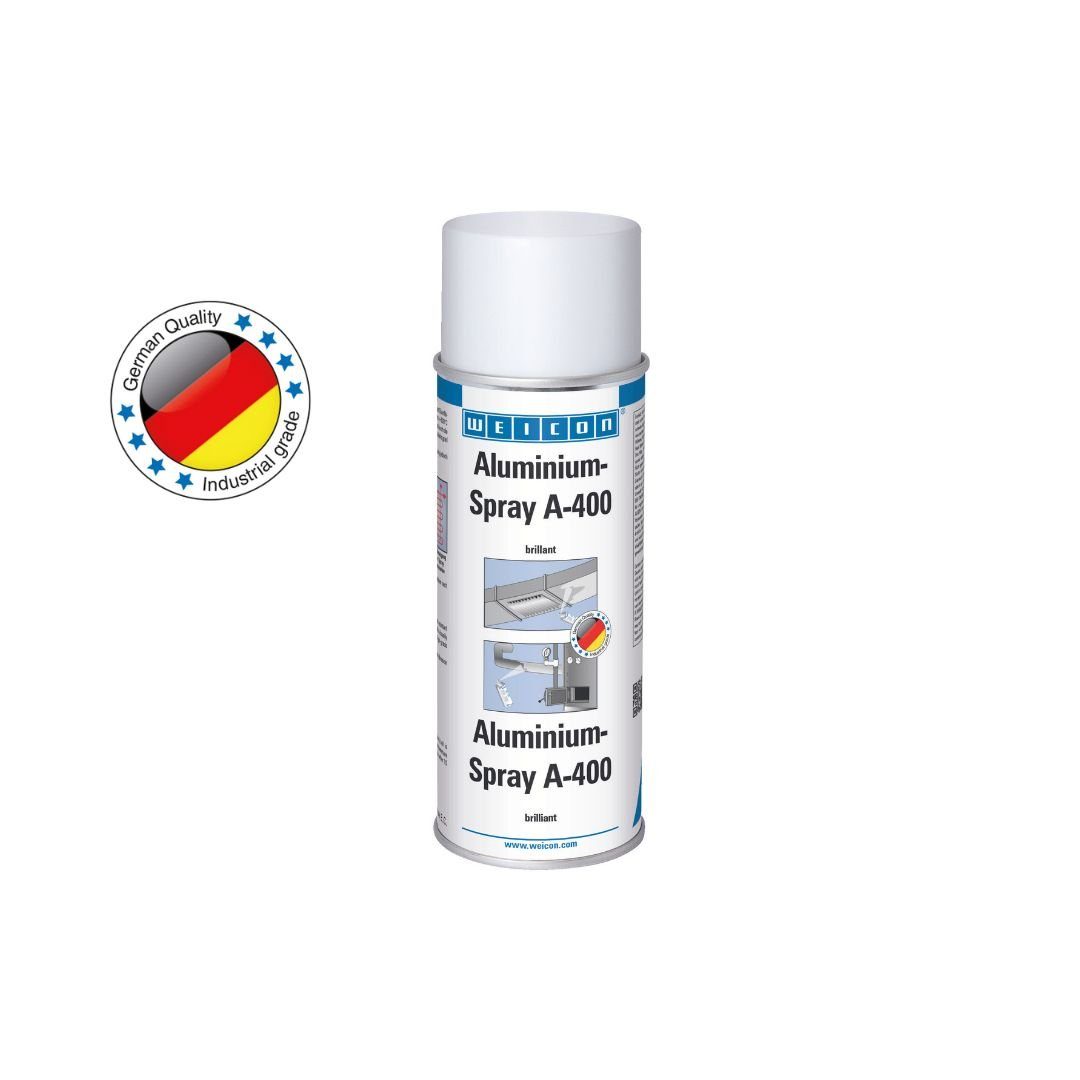 WEICON Rostschutzgrundierung Aluminium-Spray A-400 brillant, Schutz gegen Rost und Korrosion, Verbrauch bei 1,5 Kreuzgang ~ 2 m², für Innen & Außen, seidenglänzend, keine Haarrissbildung