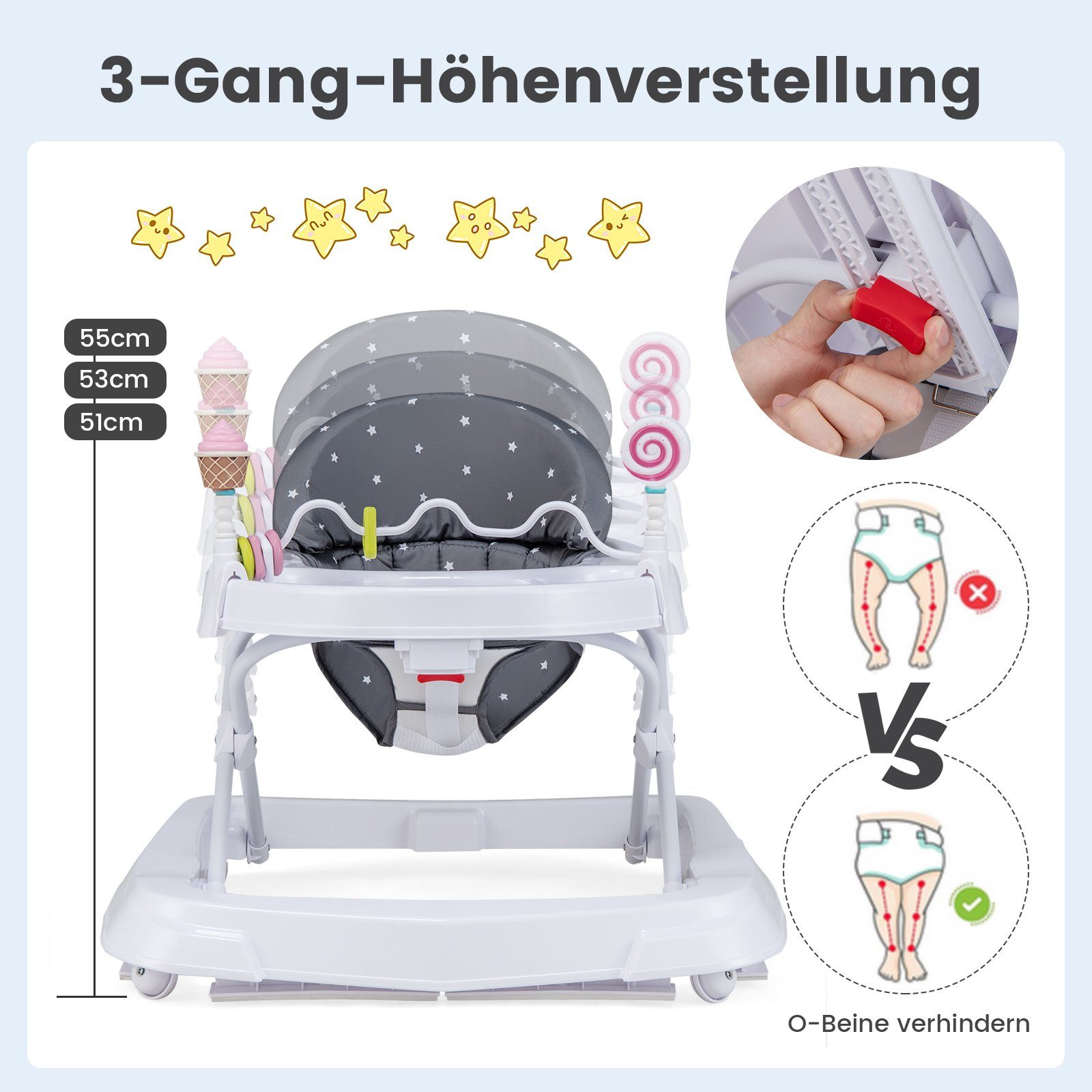 COSTWAY Lauflernhilfe Babywalker, 3-stufig höhenverstellbar mit Rädern