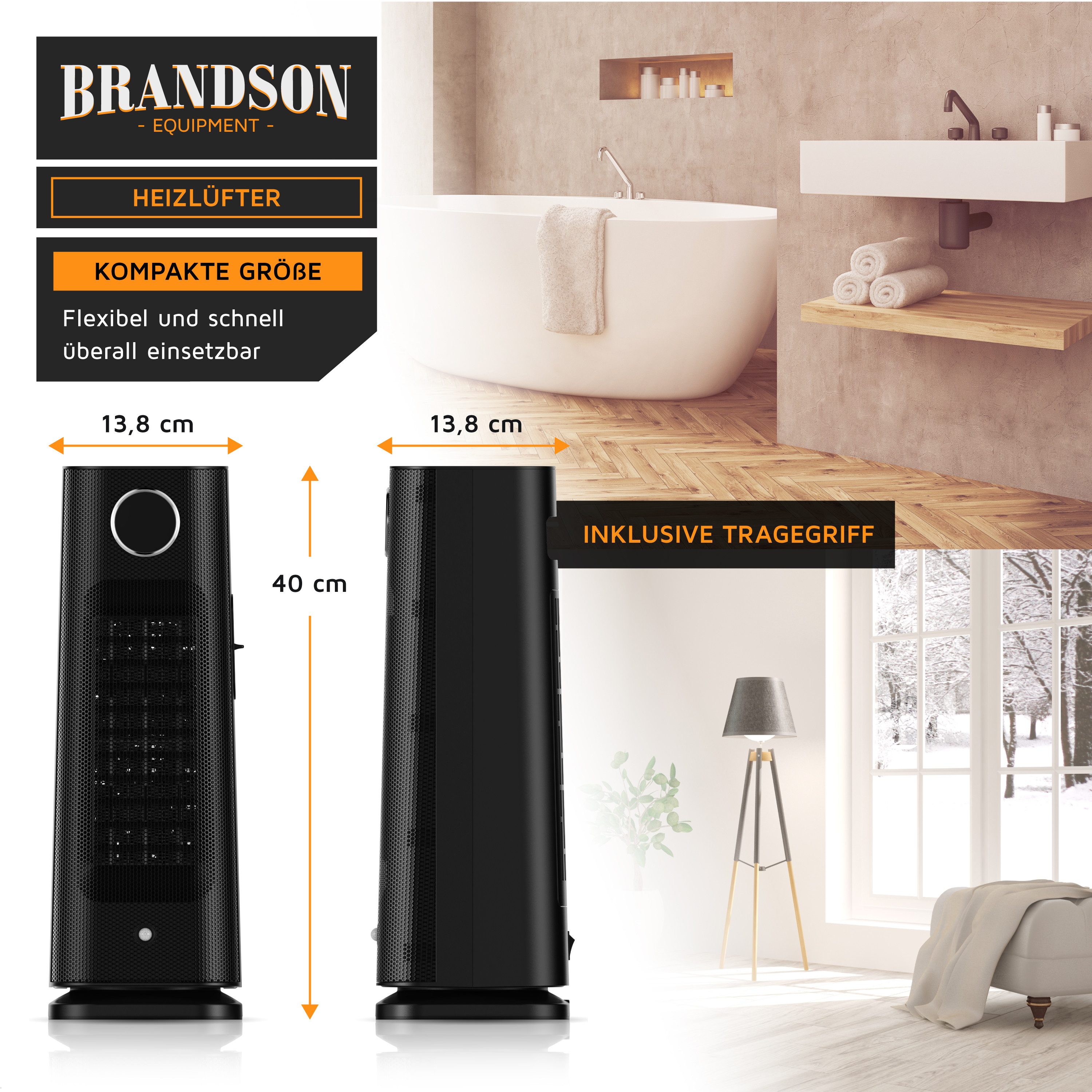Brandson Heizlüfter Keramik-Heizlüfter 2000 W mit Bewegungssensor, Fernbedienung, Timer, 2000 W, Badezimmer, GS zertifiziert, Thermostat, ECO, Oszillation, Time – Bild 4 von 5