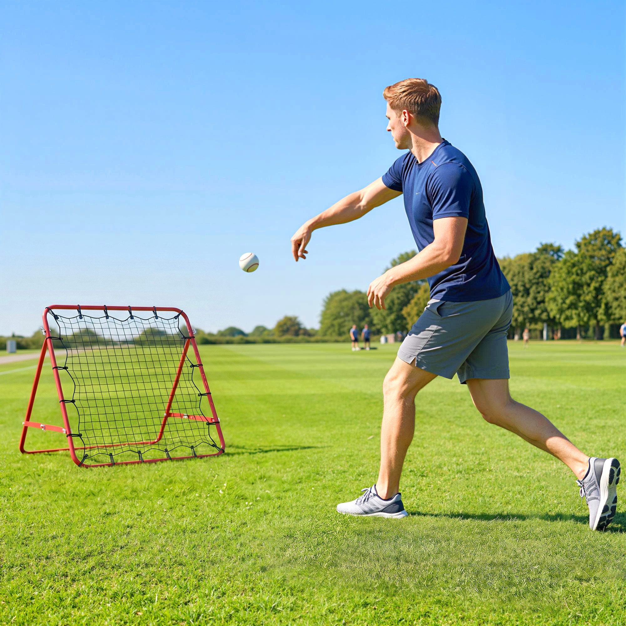 HOMCOM Rebounder Kickback Tor Rückprallwand Netz für Baseball, (Rückprallwand, 1-St., Trainingsnetz), Rot+Schwarz 96 x 80 x 96 cm