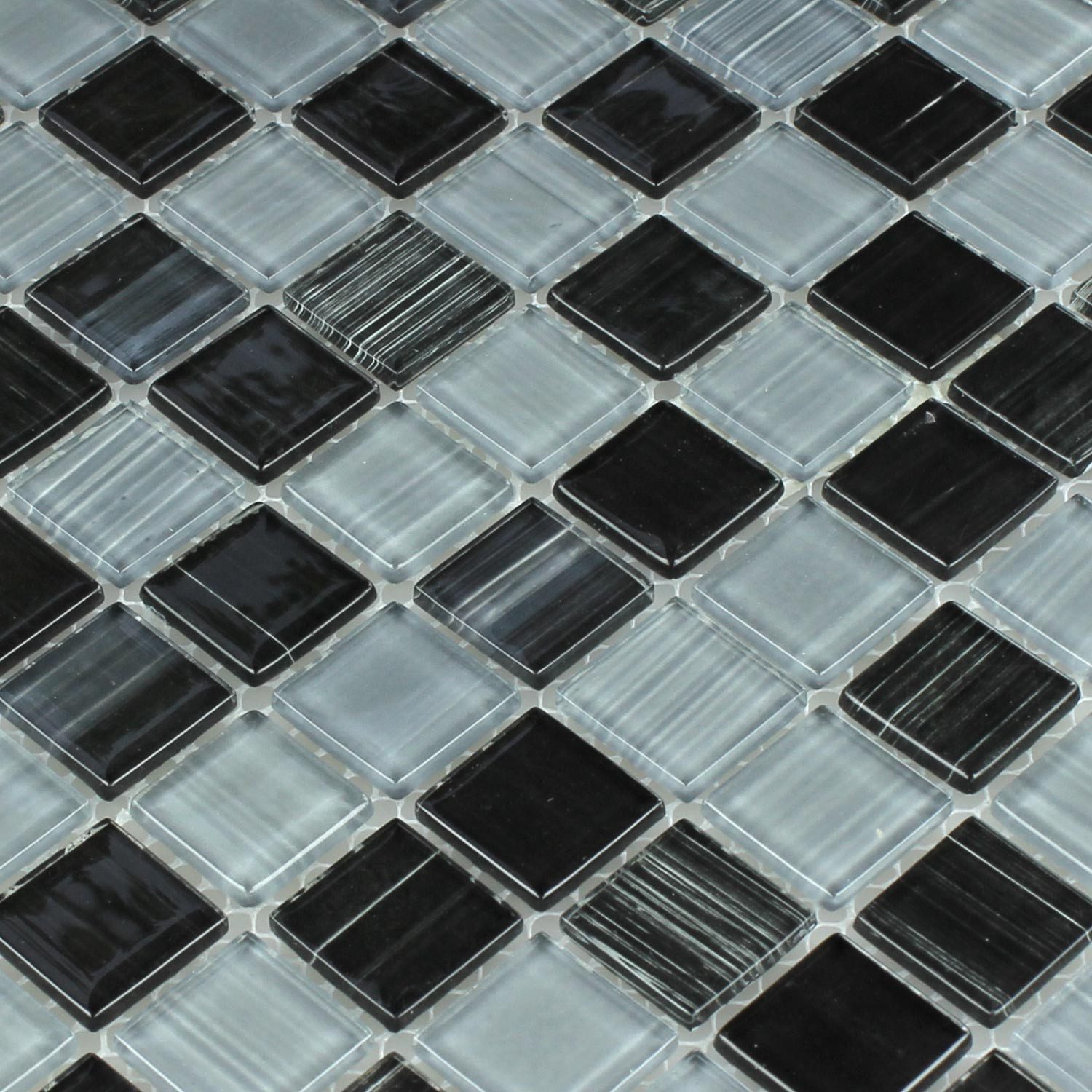 Mosafil Mosaikfliesen Glasmosaik Fliesen Lafayette Gestreift, Glas 32.700x30.200, schwarz-grau, Verlegefertig auf ein Netz geklebt - Frostsicher - Wasserdicht -