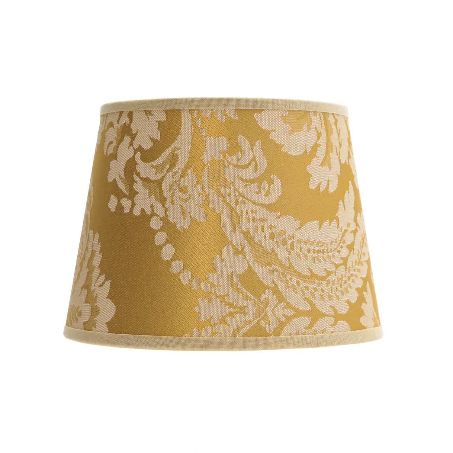 Licht-Erlebnisse Lampenschirm WILLOW, Stoffschirm für Tischleuchte E14 Gold Barock H: 14cm Ø 19,5cm konisch