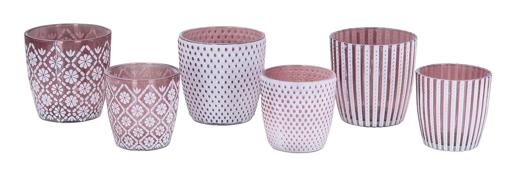 6er Teelichthalter, Levandeo® Glas Rosa Teelichthalter Windlicht Weiß Tischdeko Set
