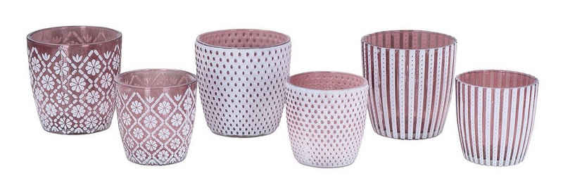 Levandeo® Teelichthalter, 6er Set Teelichthalter Rosa Weiß Glas Windlicht Tischdeko