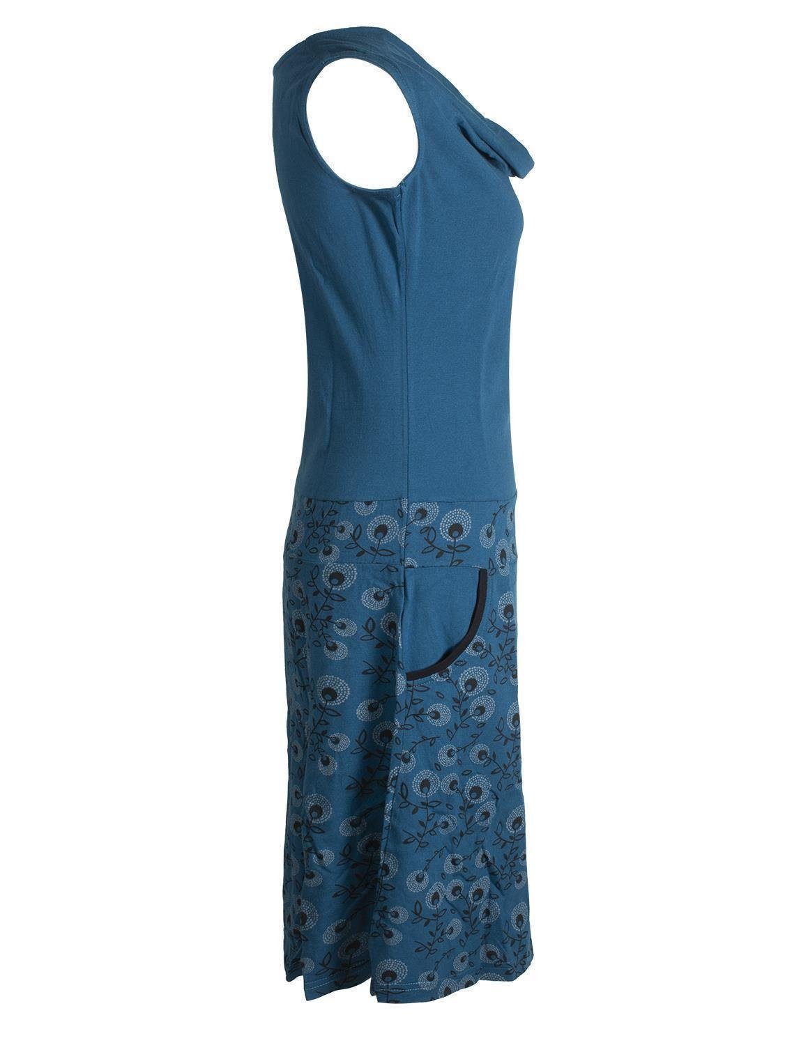 Vishes Sommerkleid Kleid Blumen-Muster, Wasserfall-Kragen und Taschen Hippie, Ethno, Goa, Elfen Style