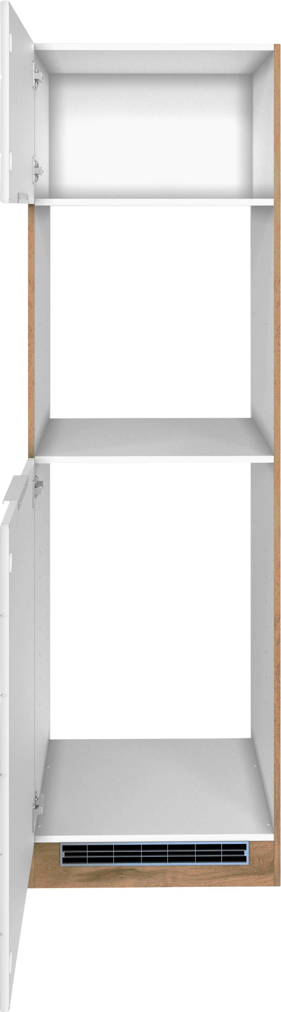 HELD MÖBEL Backofen/Kühlumbauschrank Luhe 60 cm weiß wotaneiche hochwertige Matt/wotaneiche mit waagerechter MDF-Fronten | breit, Lisene