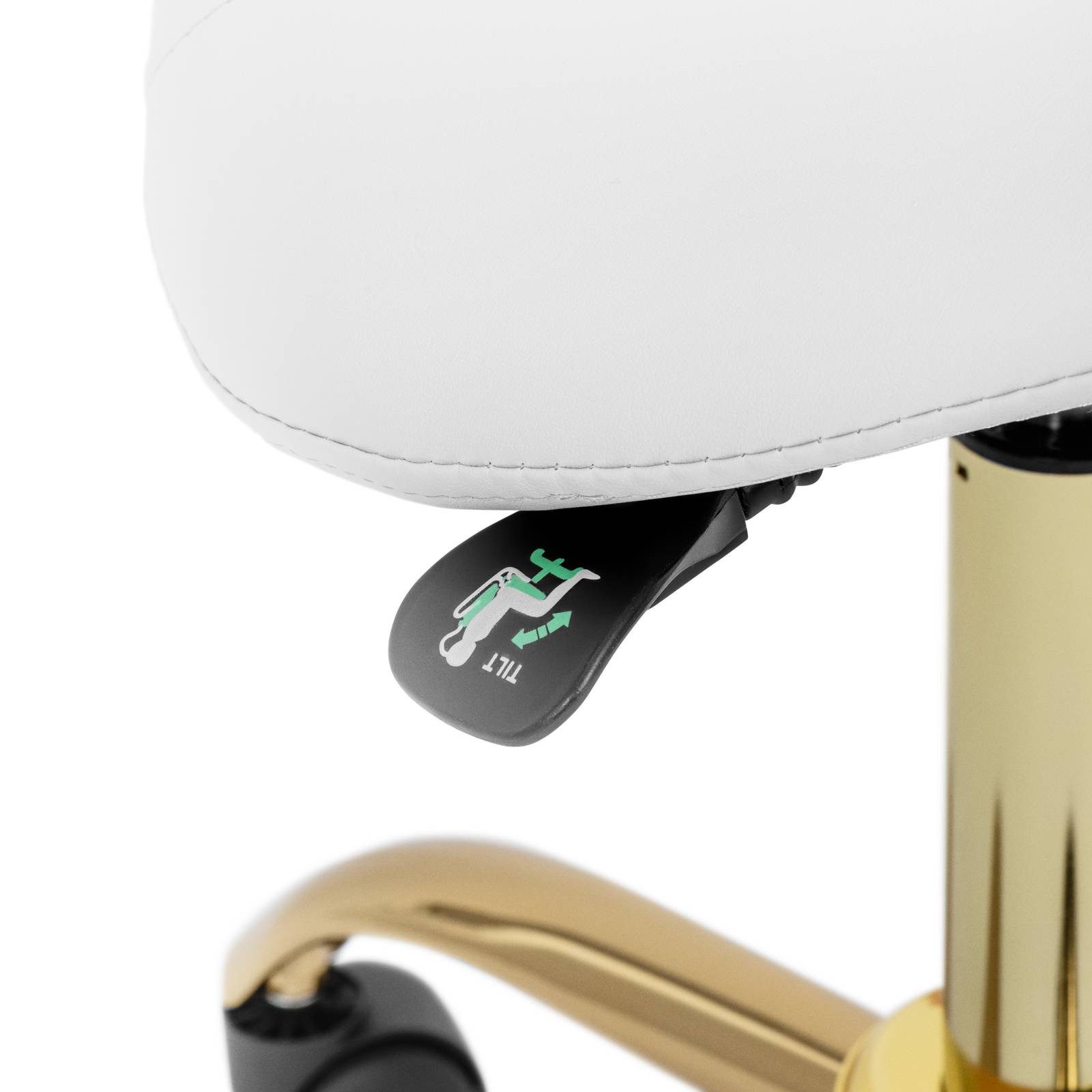 Physa Drehstuhl Sattelstuhl Sattelhocker mit Lehne Rollhocker Weiß/Golden, Golden, Weiß