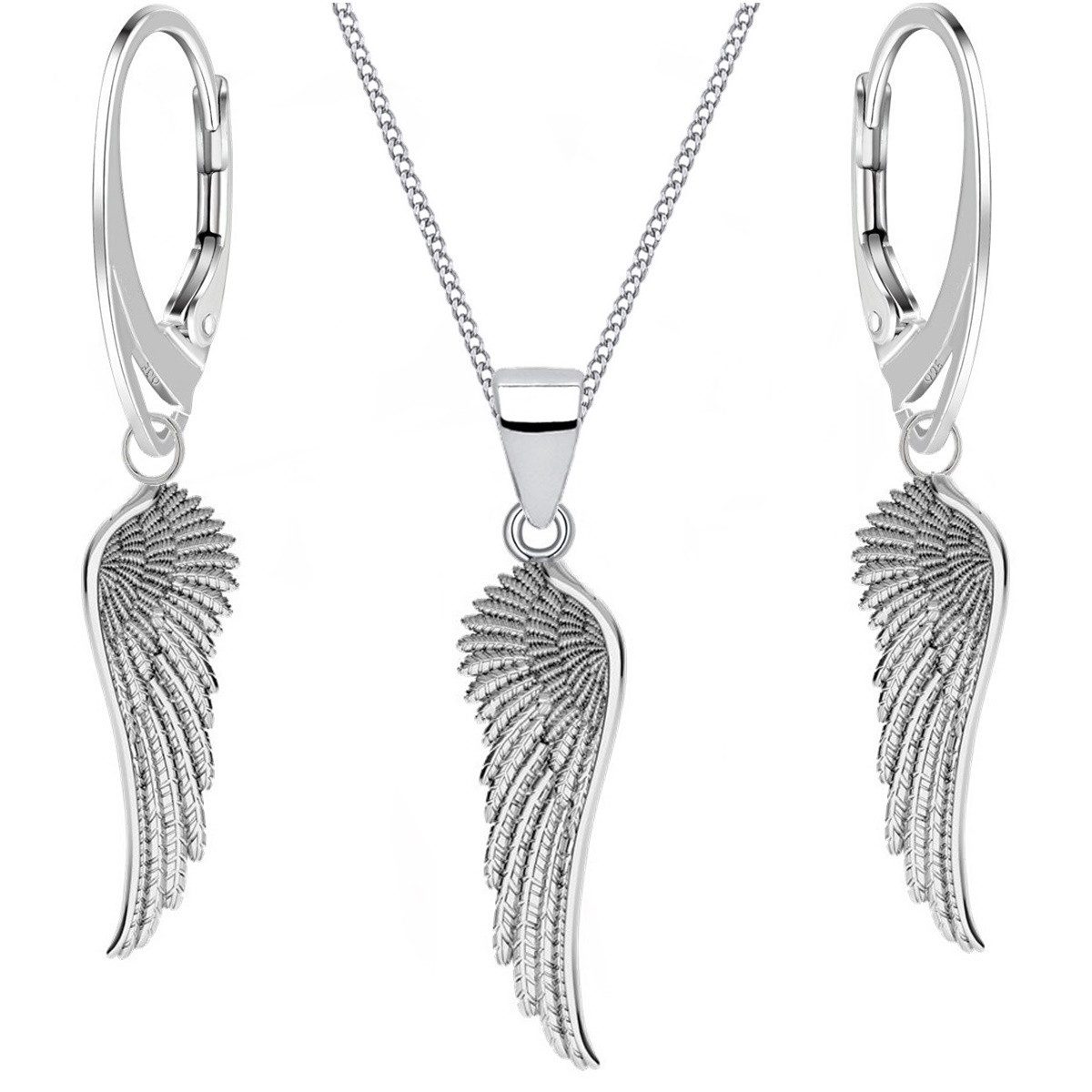 Goldene Hufeisen Schmuckset Engelsflügel Brisur Ohrringe Anhänger Kette 925 günstig online kaufen