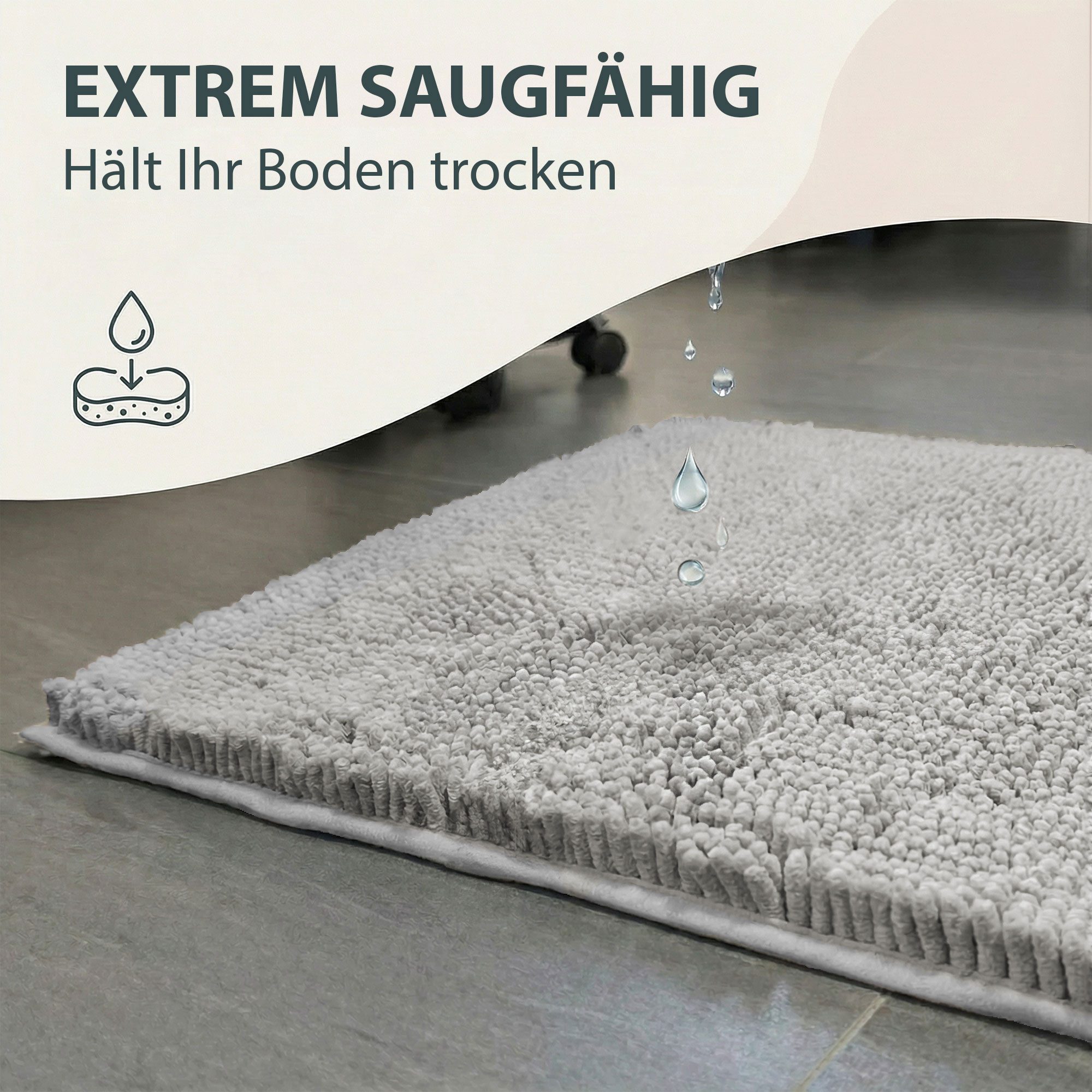 HELLSER Badematte DINA - Badezimmerteppich rutschfest & waschbar - Chenille, rutschhemmend beschichtet, fußbodenheizungsgeeignet, schnell trocknend, Polyester,  – Bild 3 von 5