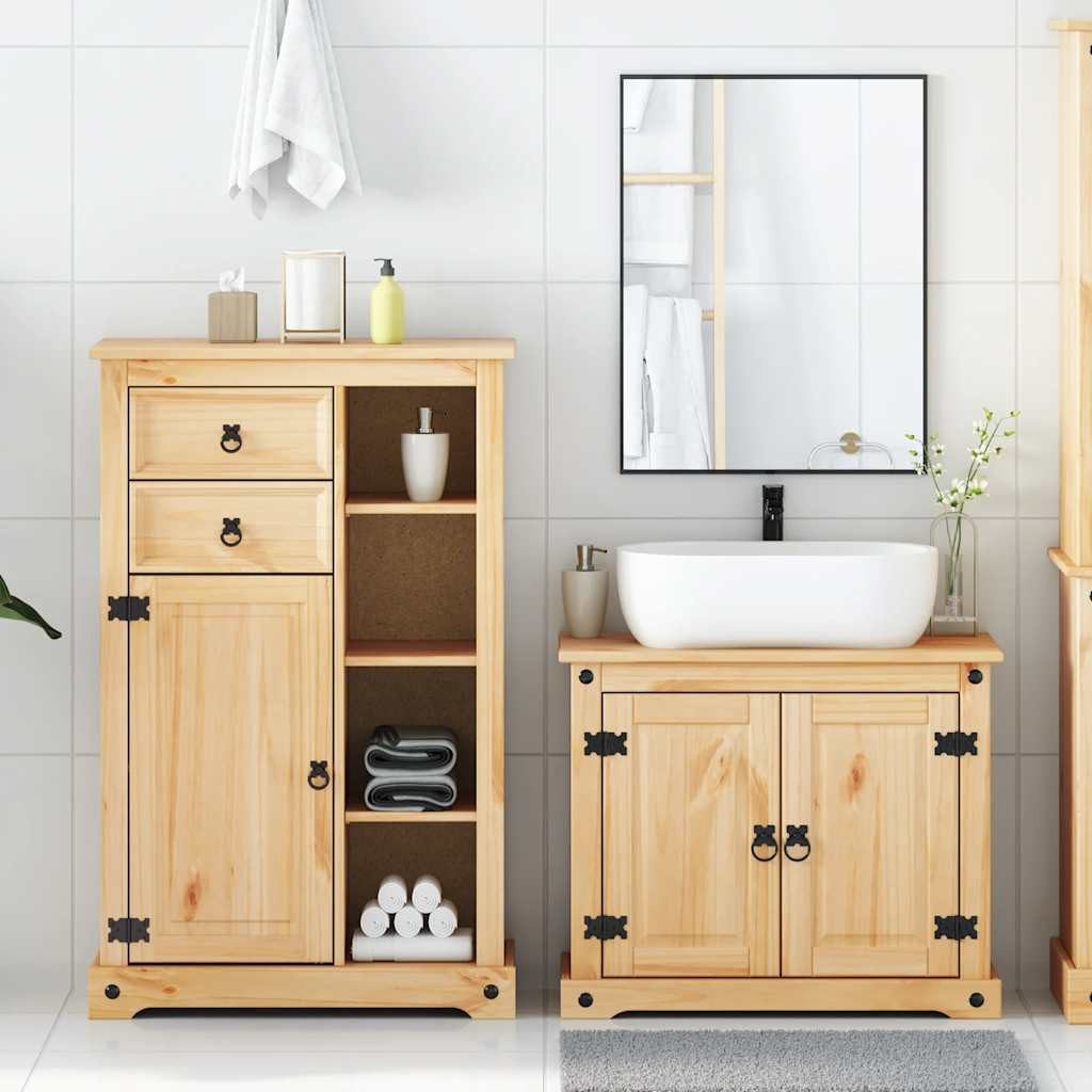 vidaXL Badezimmer-Set 2-teiliges Badmöbel-Set "Corona" Massivholz Kiefer günstig online kaufen