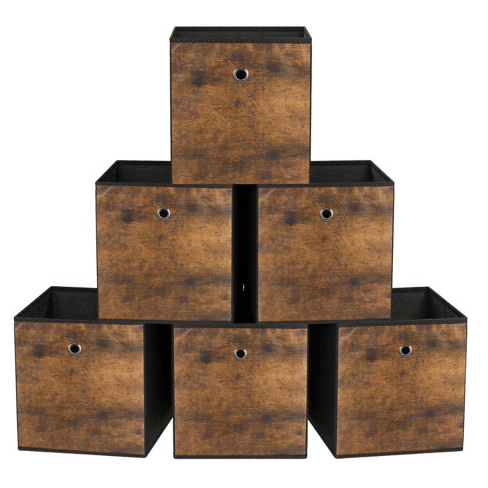 BlingBin Faltbox Aufbewahrungsboxen, faltbare Stoffboxen (6er Set, 6 St., 30x30x30 cm), für Würfelregal, Ordnungsboxen mit Griff, Braun-Schwarz
